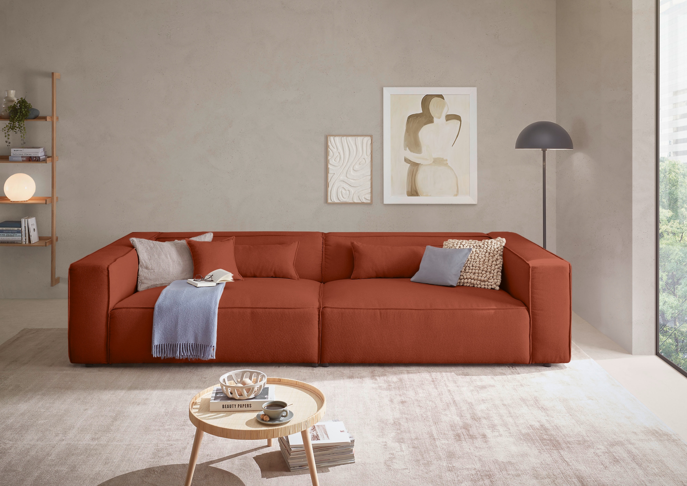 LeGer Home by Lena Gercke 3-Sitzer »PIARA XXL Struktur, Sofa mit Kedernaht« schwarze Füsse, bequemer Sitzkomfort, extra tiefe Sitzfläche