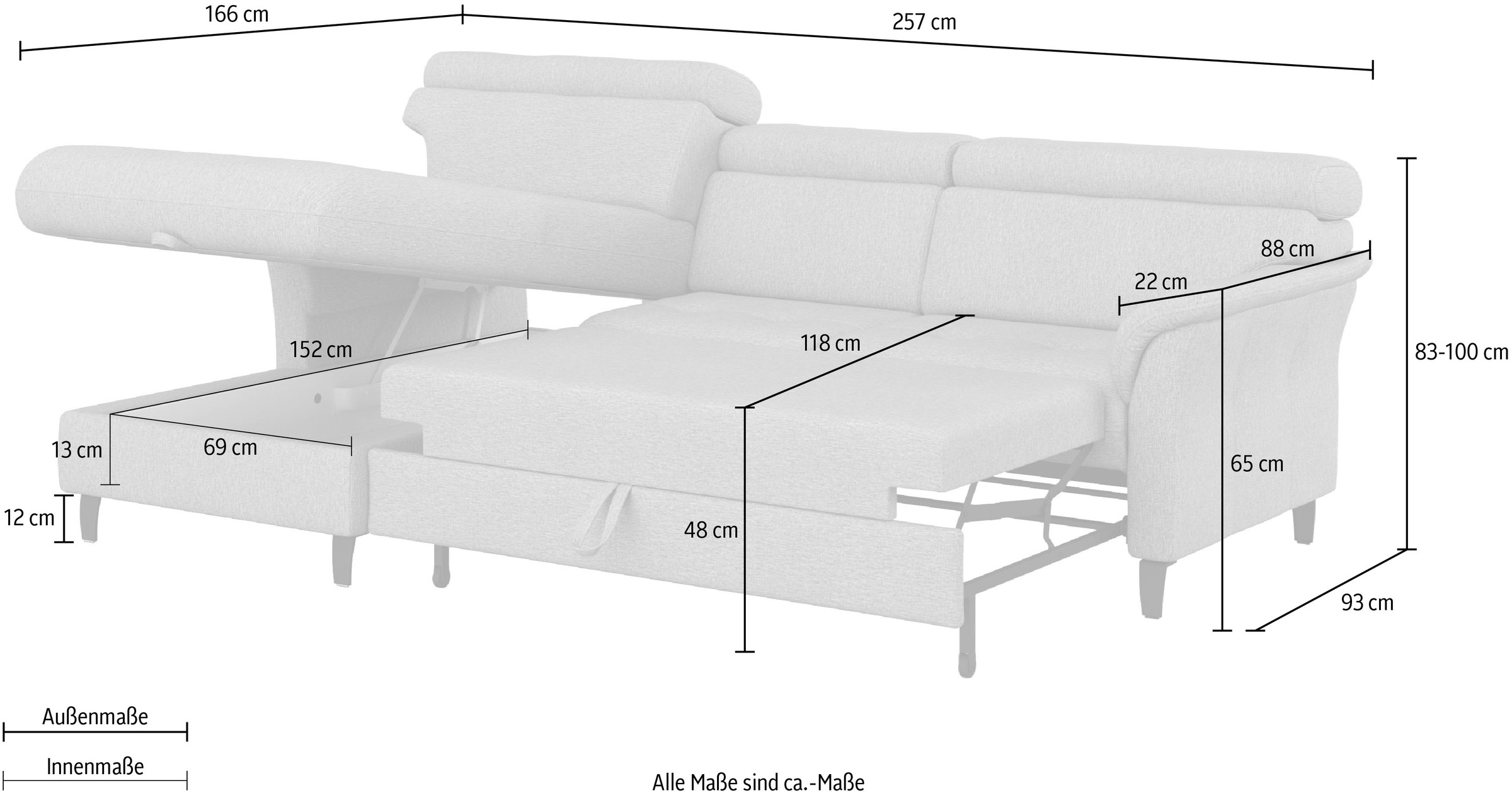sit&more Ecksofa »Marano L-Form«, inklusive Kopfteilverstellung, wahlweise mit Bettfunktion, Bettkasten