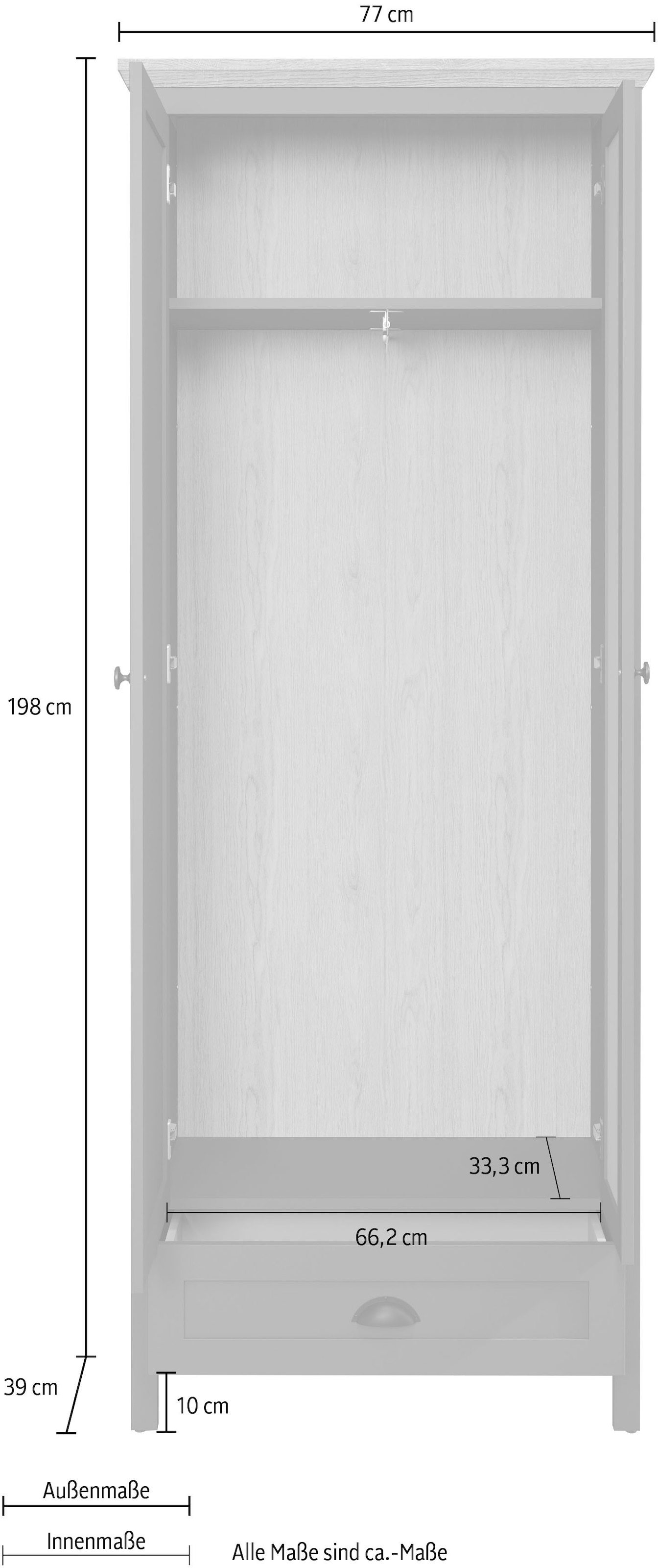 Home affaire Armoire vestiaire »Vienna« 1 cuis tlg. Garderobenschrank, 2 Türen, 1 Schubkasten & Vollauszug 77/39/198 cm