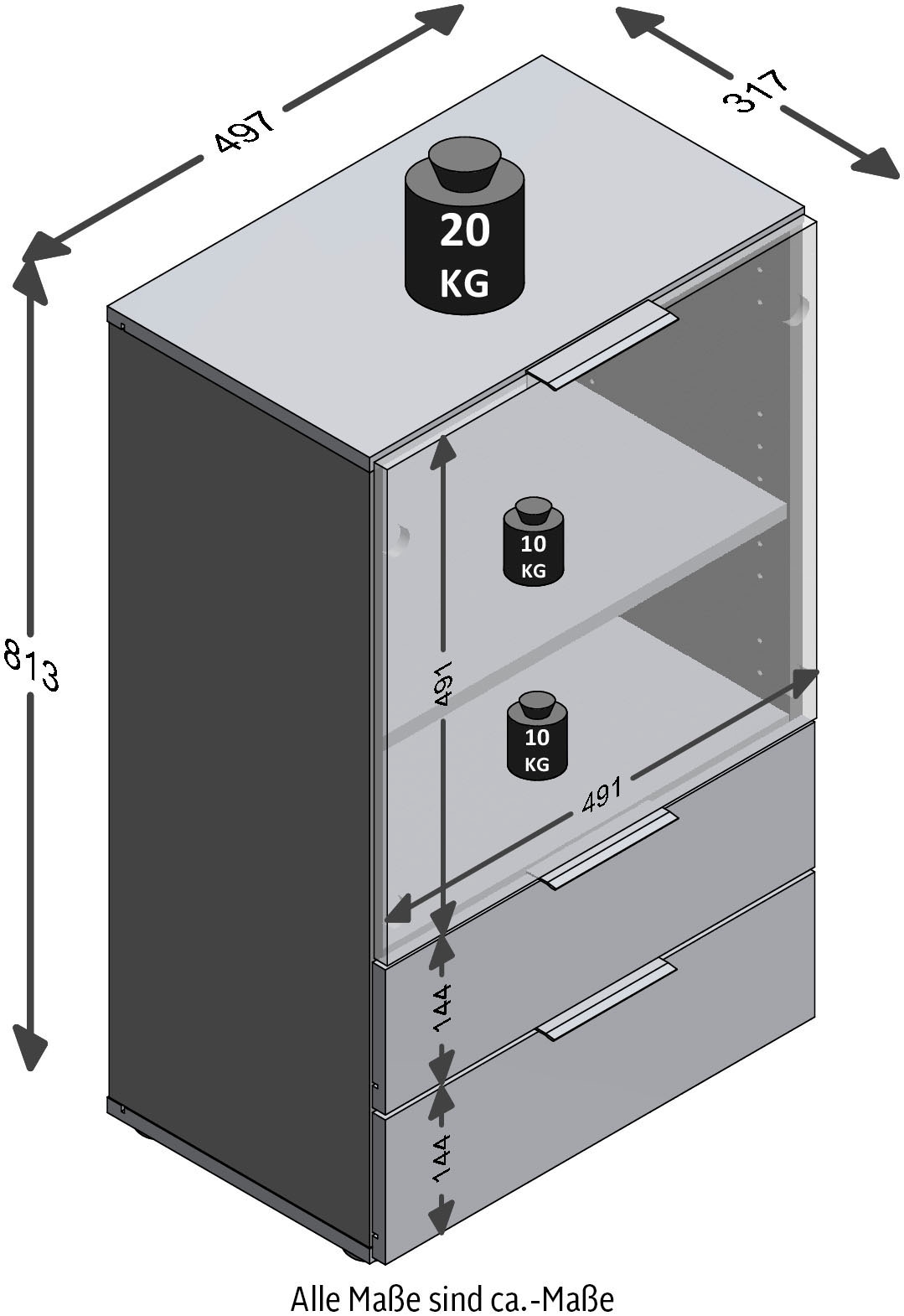 FMD Kommode »Dark« mit 2 Schubladen, verstellbare Einlegeböden, Breite ca. 50 cm