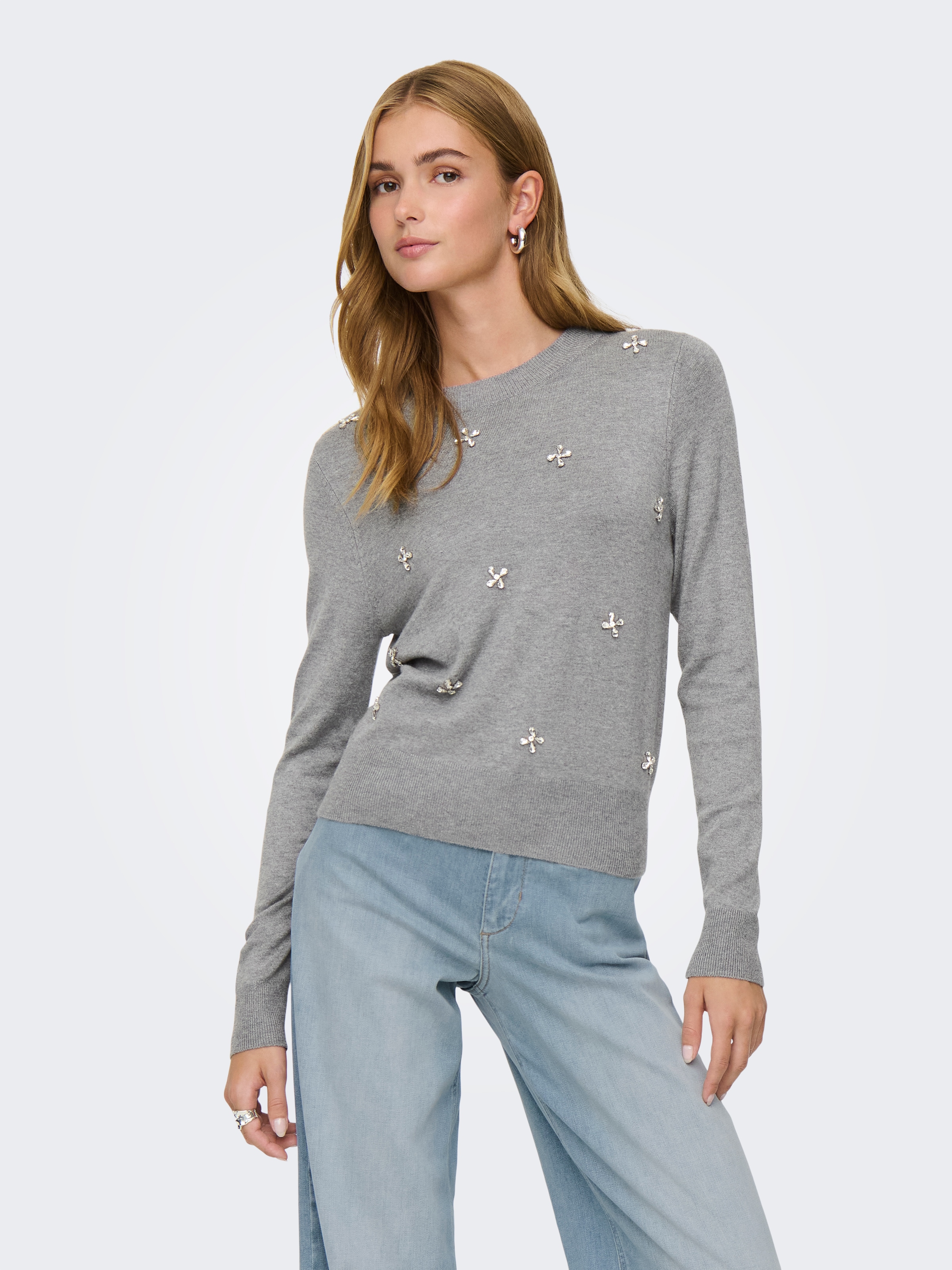 ONLY Rundhalspullover »ONLVENICE LIFE LS BLING O-NECK CC KNT« mit Strass-Steinen