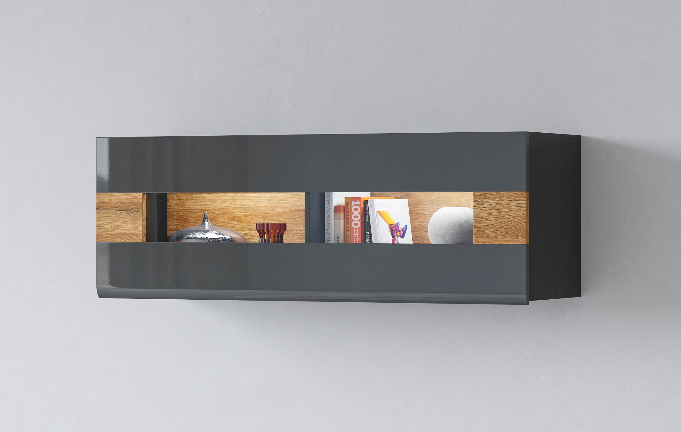 Image of GOODproduct Hängevitrine "Toledo,Breite 131 cm trendige Glasvitrine mit dekorative MDF-Front" Vitrine mit Glasfront, ohne Beleuchtung, viel Stauraum