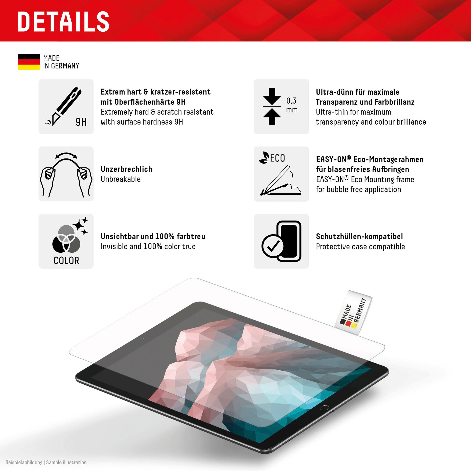 Displex Displayschutzfolie »Tablet Glass«, für Apple iPad Pro 12,9" (2024), Displayschutz, Bildschirmschutz, kratz & stossfest, einfaches Anbringen
