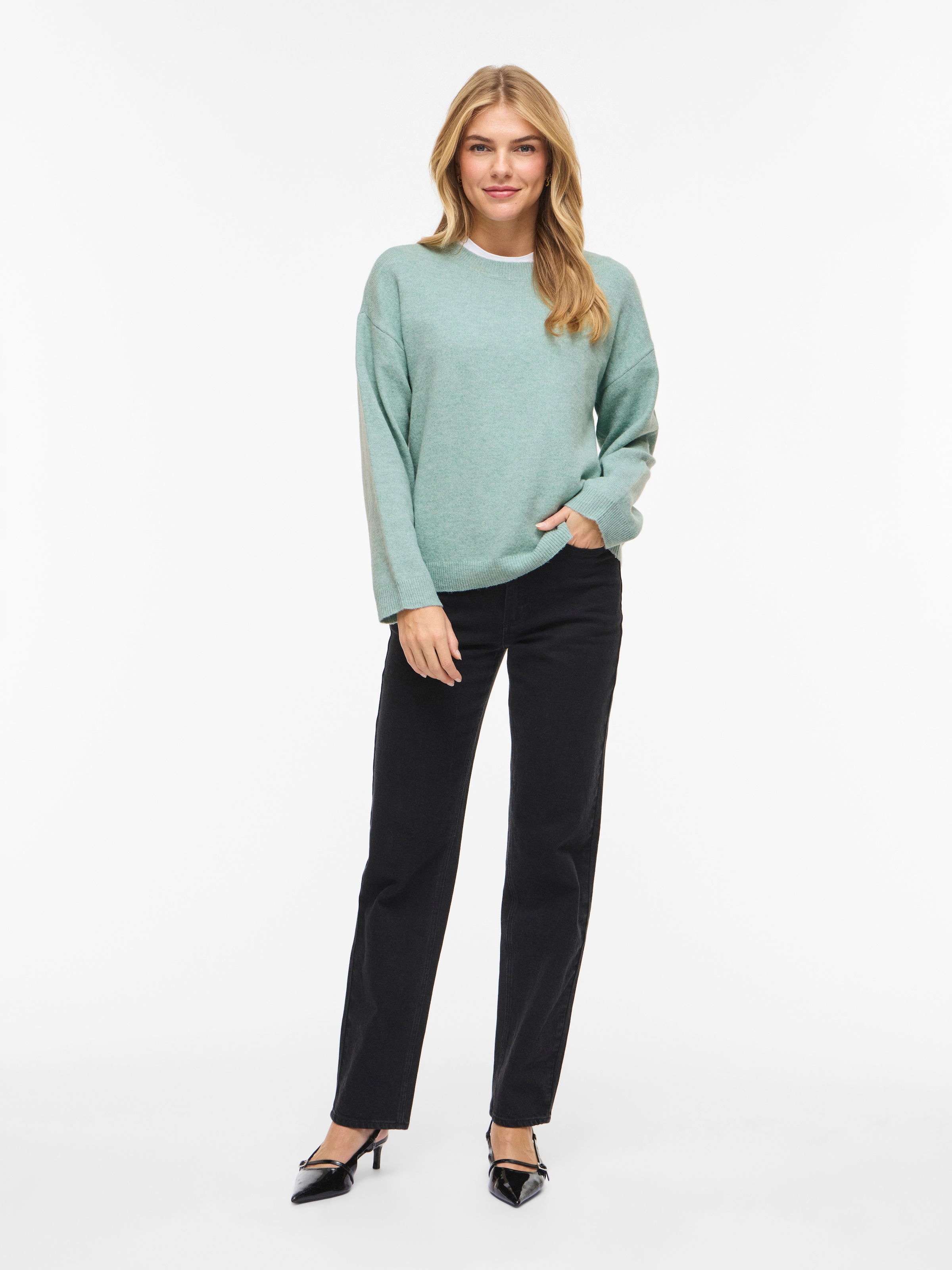 Vila Pull en tricot »VILIGA L/S O-NECK KNIT TOP - NOOS« mélange de matières, coupe décontractée