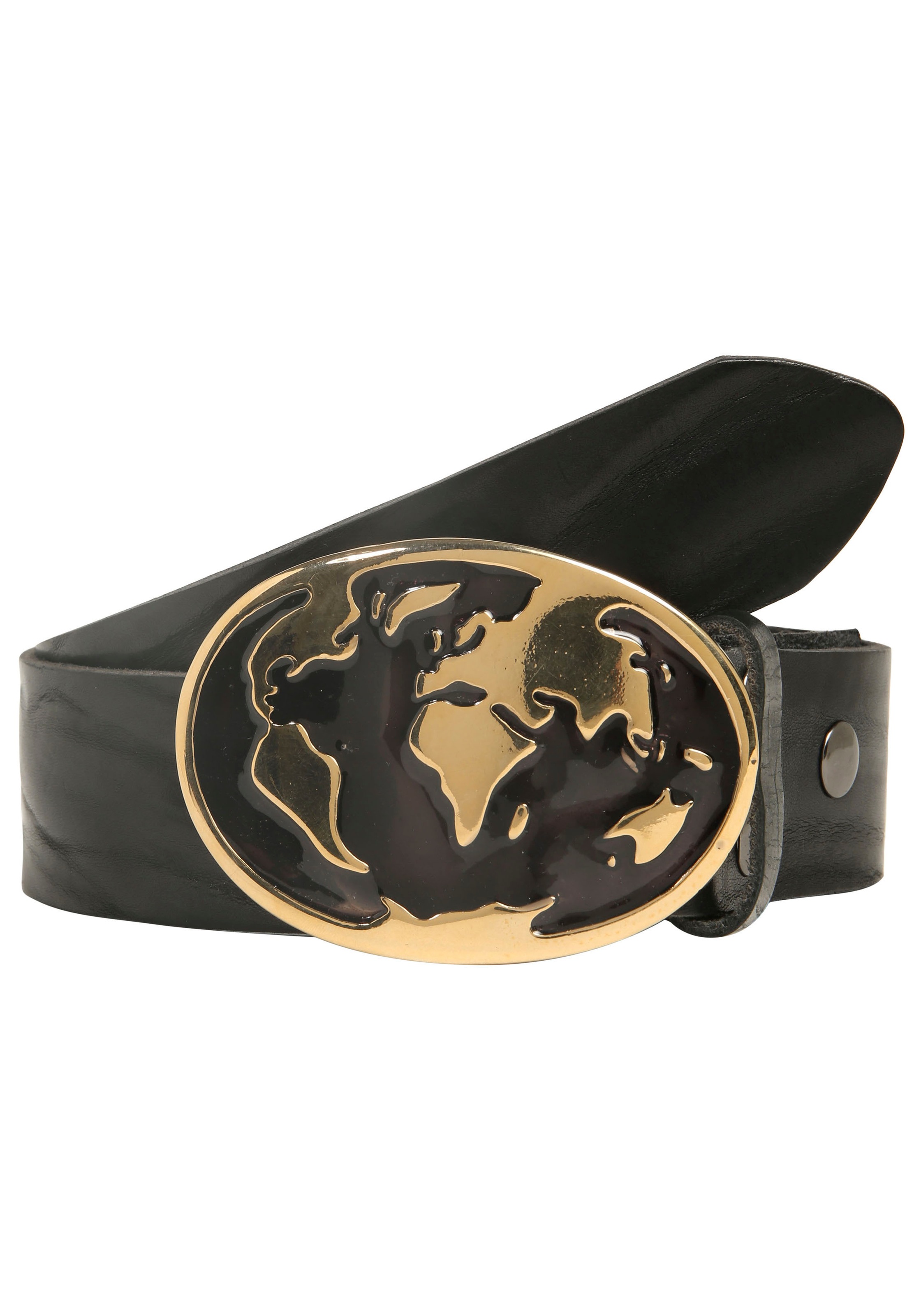 Image of Rettungsring Gürtel Ledergürtel mit austauschbarer Schliesse "Welt Schwarz/Gold"