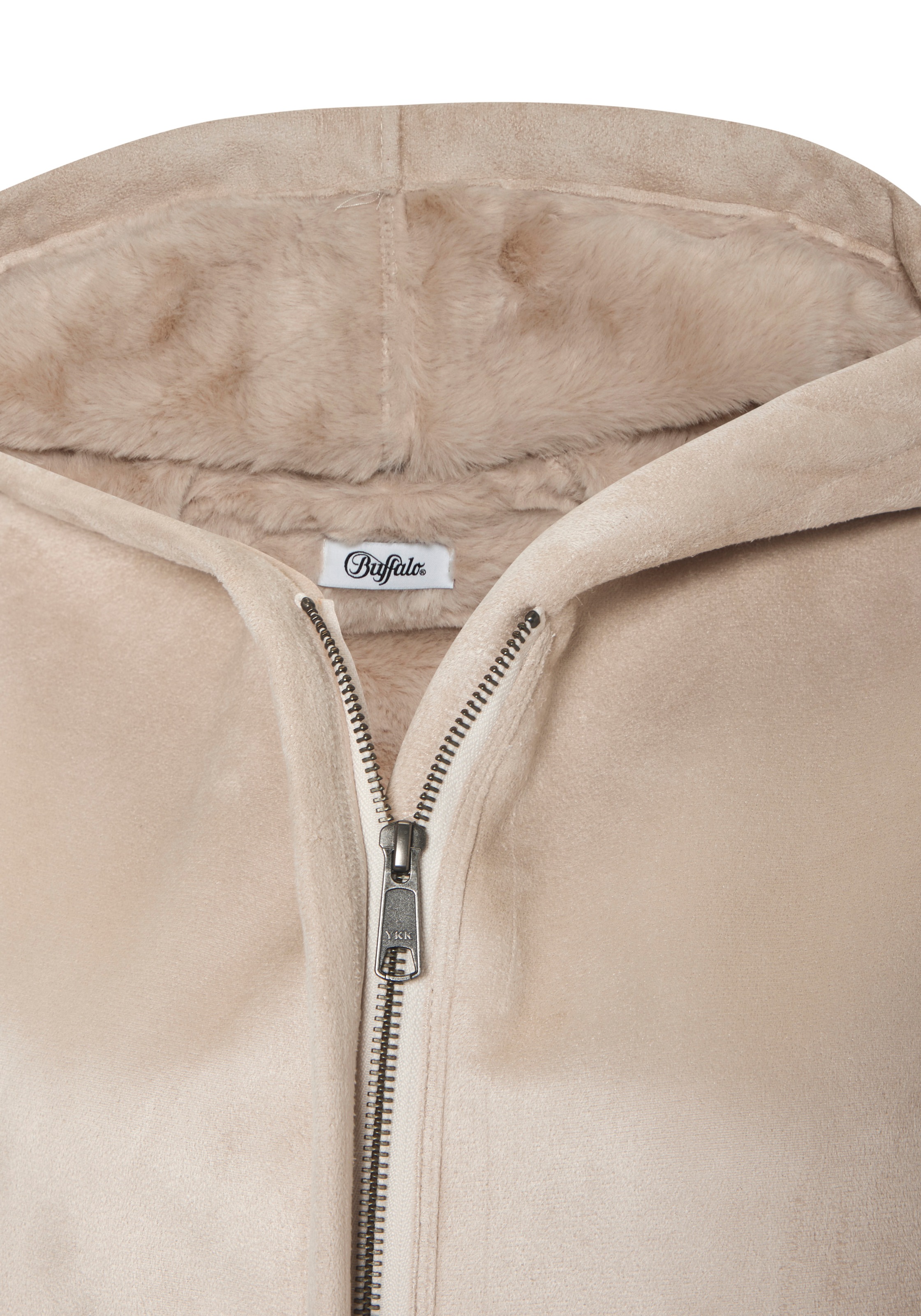 Buffalo Manteau imitation cuir »aus weichem Velourlederimitat mit flauschiger Innenseite« manteau de mi-saison, court avec capuche, fausse fourrure douce à l'intérieur