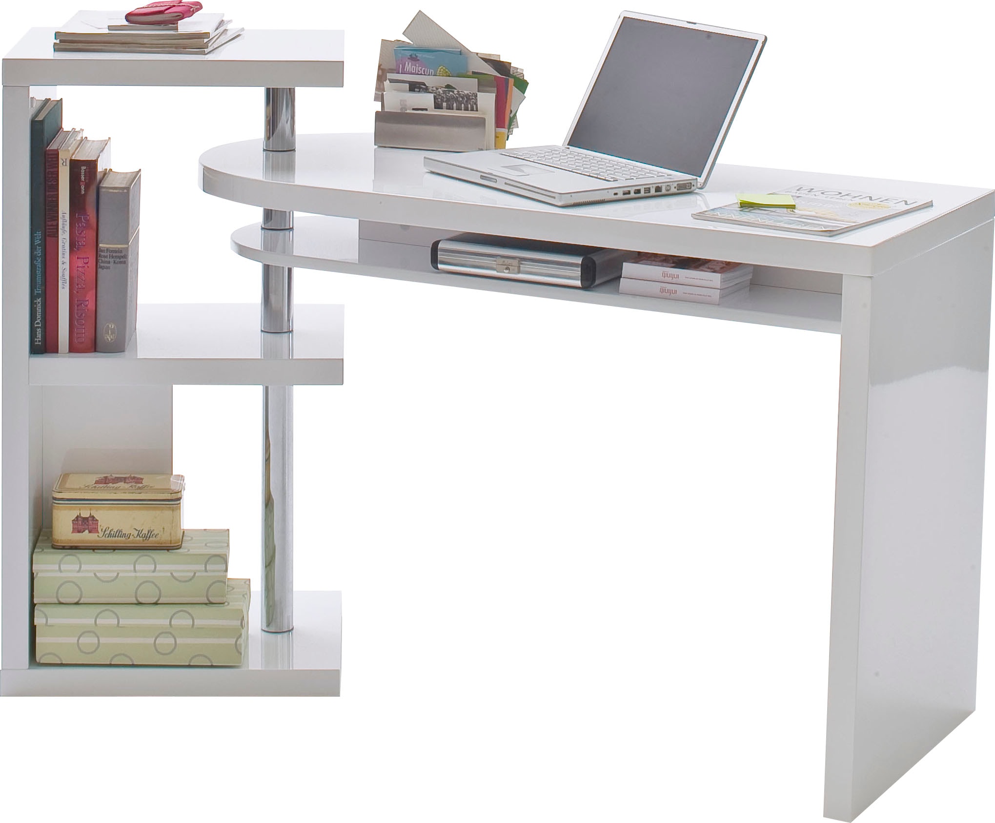 MCA furniture Schreibtisch »Mattis«, mit Regalelment weiss hochglanz, Tischplatte schwenkbar