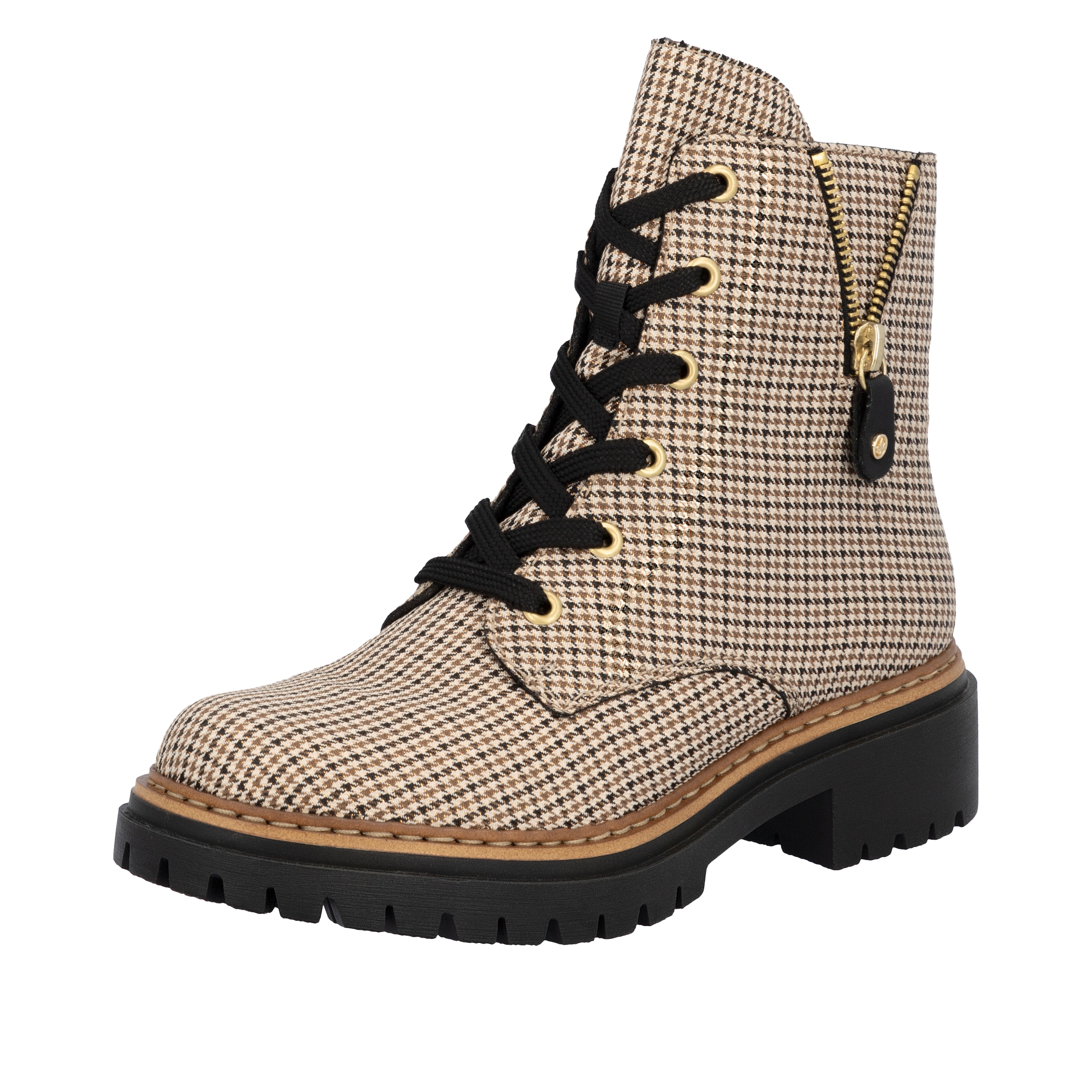 Image of Rieker Schnürstiefelette Schnürboots, Herbstboots, Profilsohle, Blockabsatz, im Pepita-Look