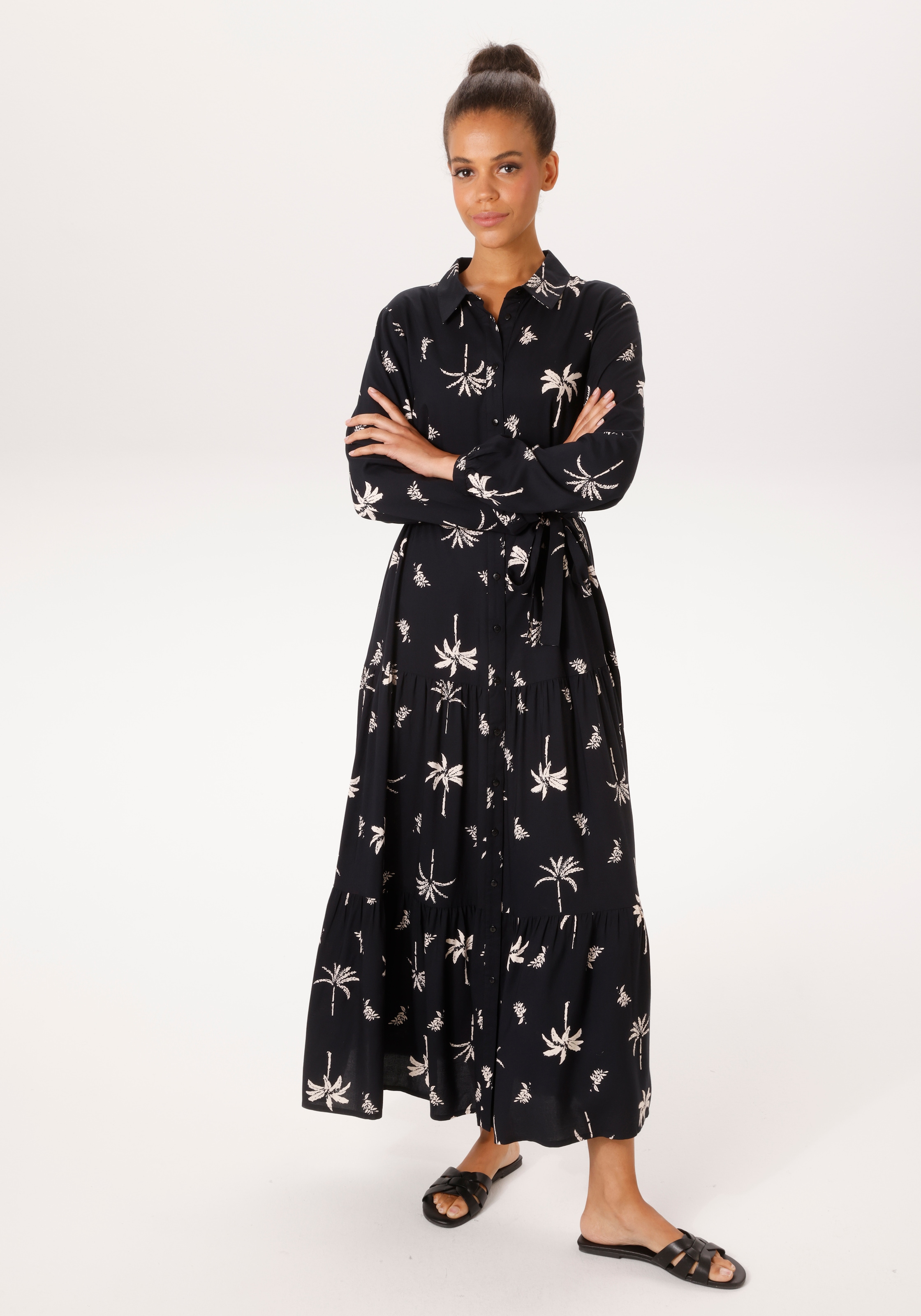 Image of Aniston CASUAL Maxikleid mit abnehmbarem Bindeband, mit Palmen bedruckt - jedes Teil ein Unikat