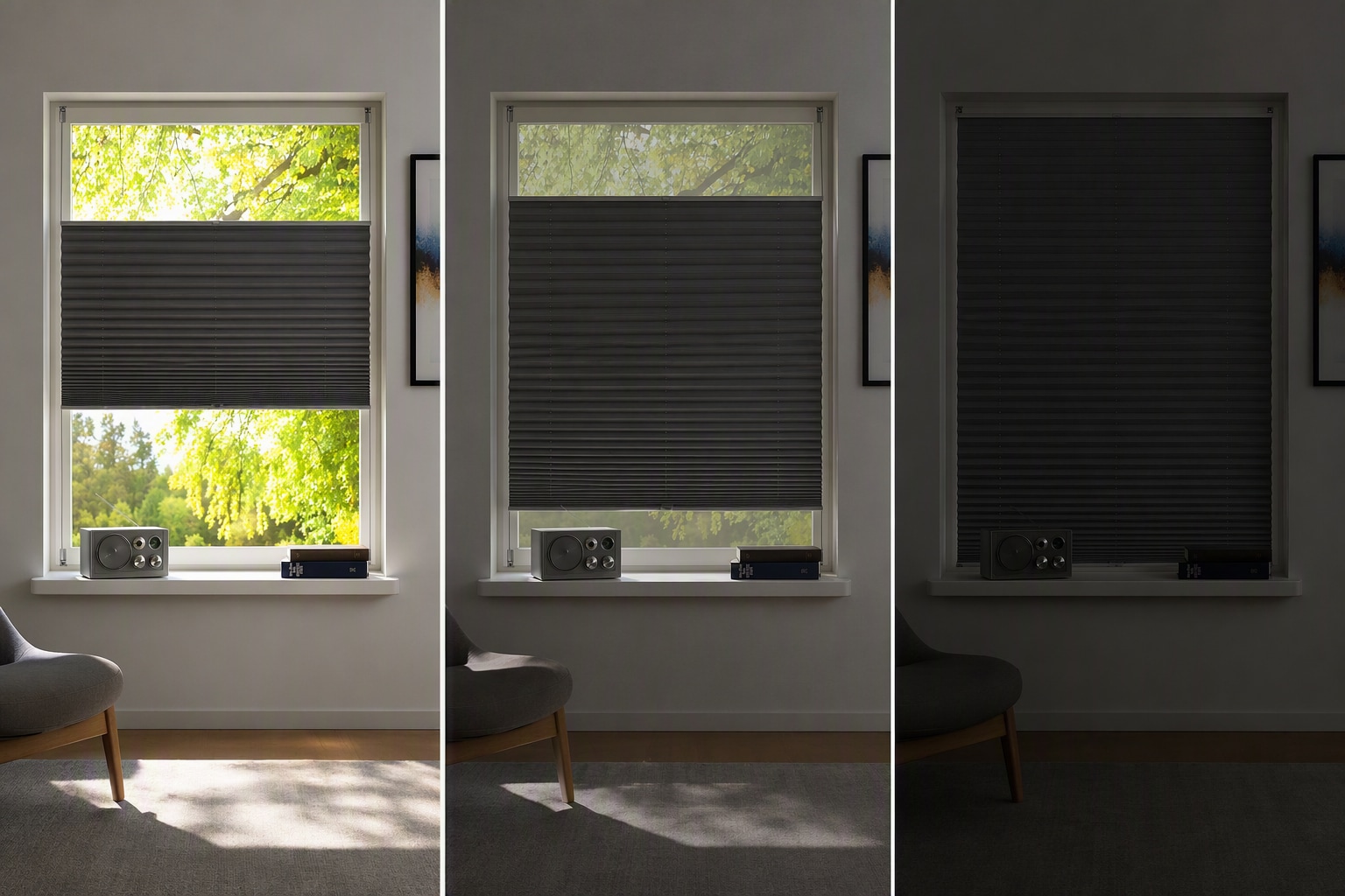 GOODproduct Plissé »LAHOLM UNI DARK« assombrissant Aucun perçage requis sous tension occultant, supports à pince unis assortis au plissé -NOUVEAUTÉ