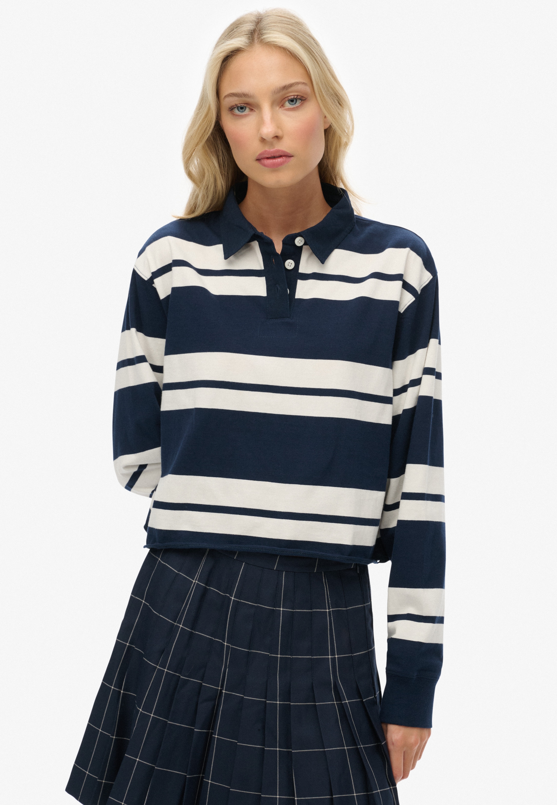 Image of Superdry Langarm-Poloshirt "ATH ESS CROPPED STRIPE RUGBY" Packung, 2