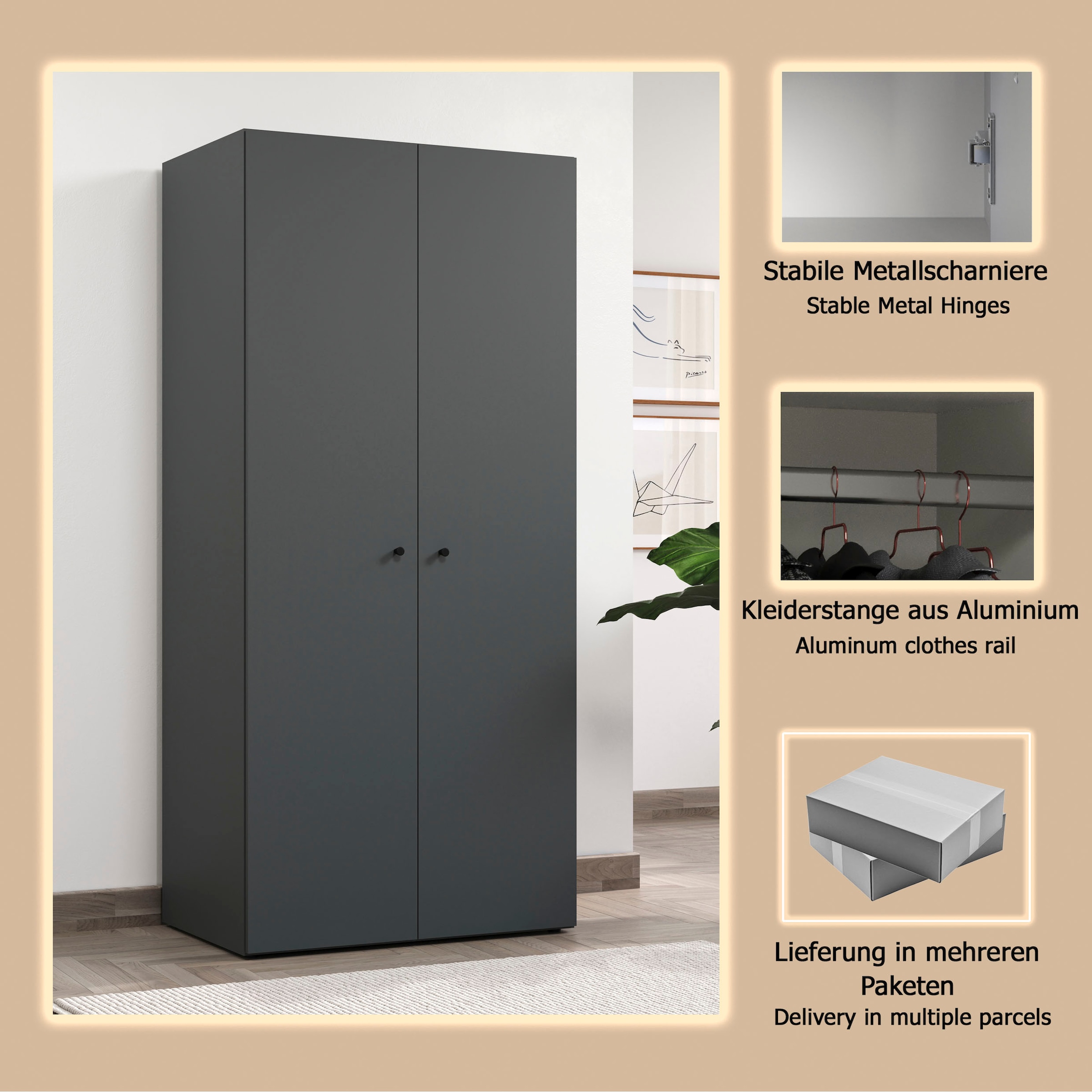INOSIGN Kleiderschrank »Jersey Schlafzimmerschrank Garderobe Bestseller Schrank«, Drehtürenschrank mit modernen Griffen