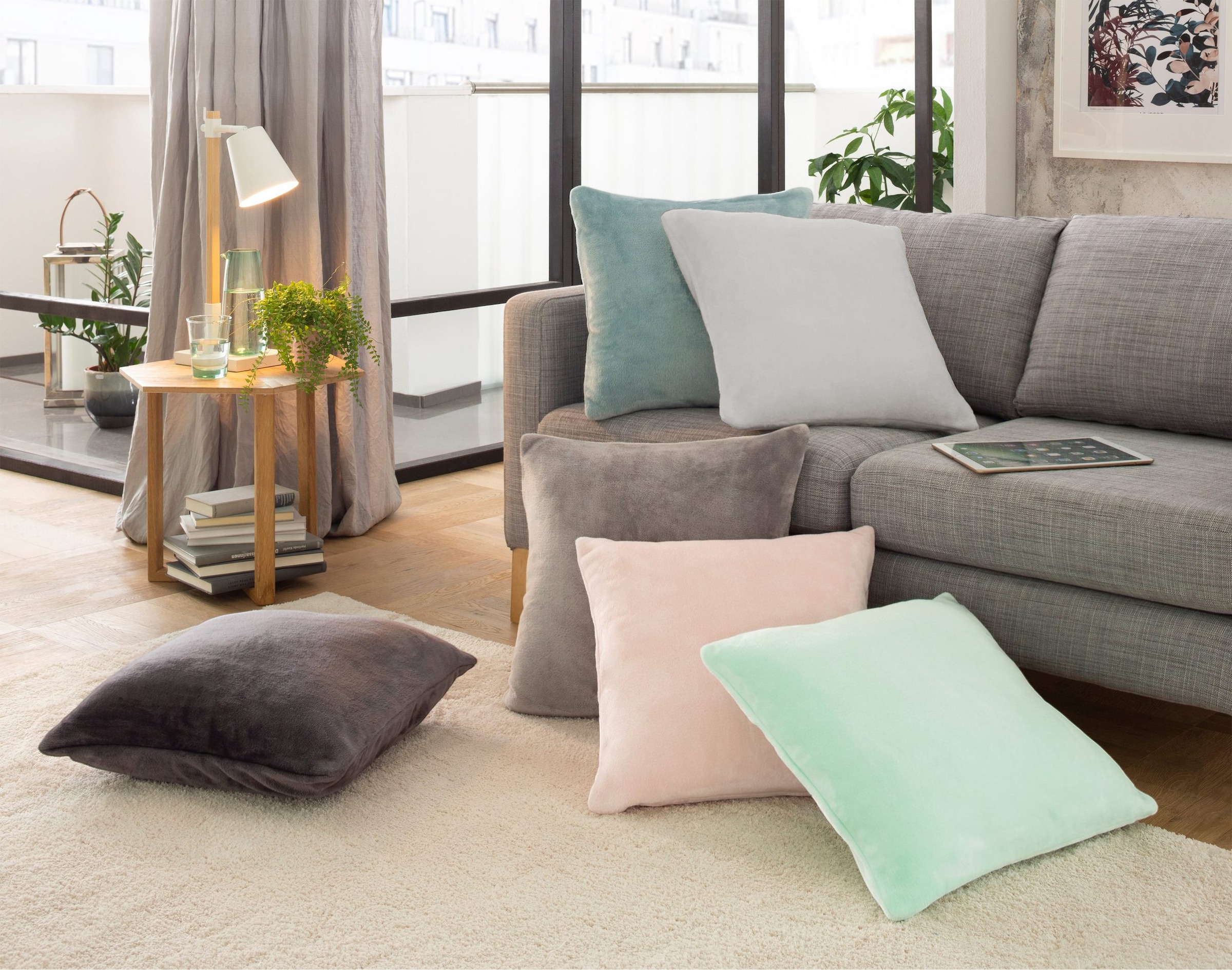 GOODproduct Coussin décoratif »Jil« en polaire super douce, housses de coussin sans rembourrage, lot de 2