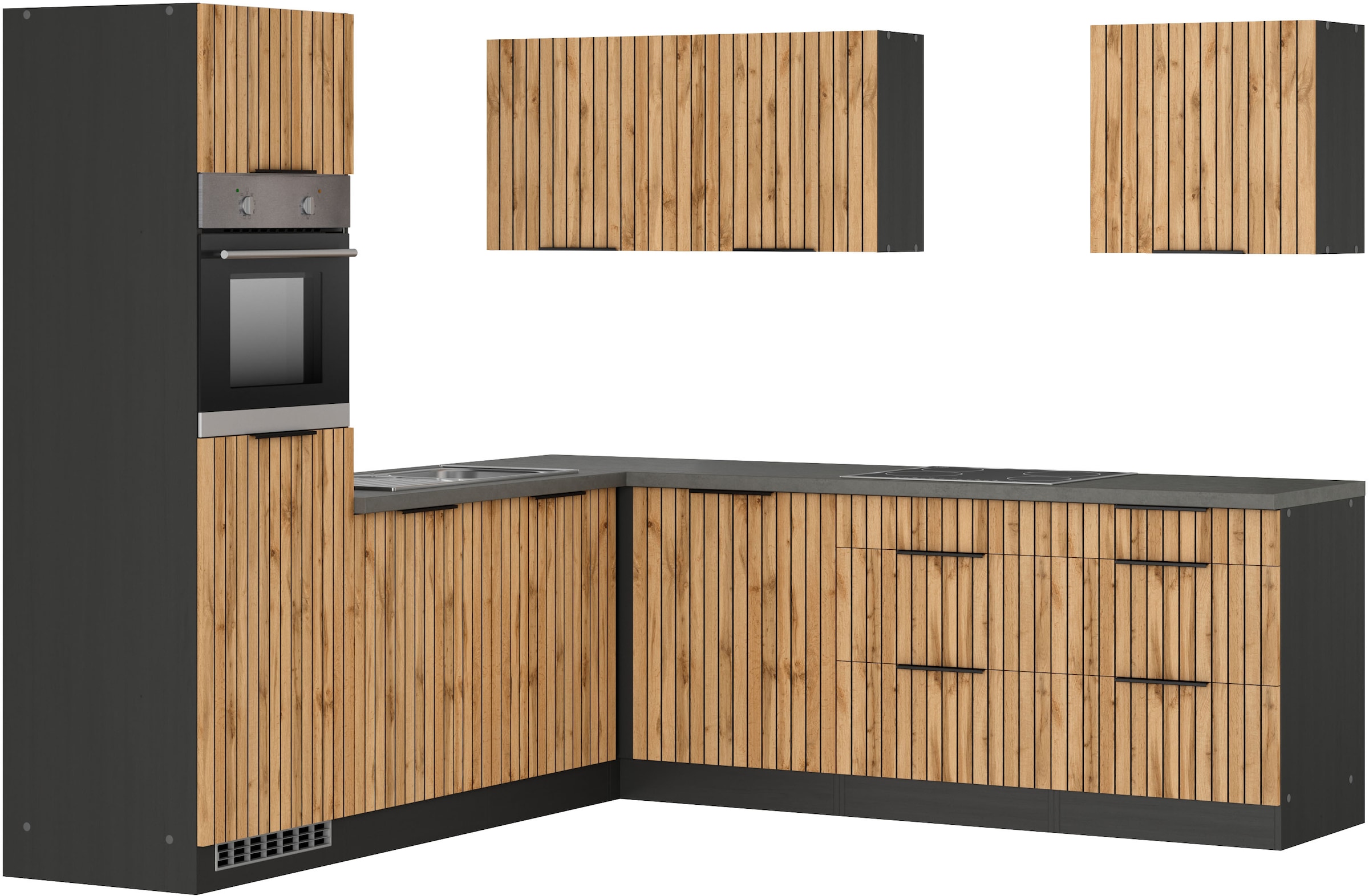 Image of KOCHSTATION Winkelküche "KS-Lagos, Stellbreite 240/240 cm, wahlweise mit E-Geräten" GK-oder Induktionskochfeld,Kühlschrank,Spüle edelstahl oder schwarz