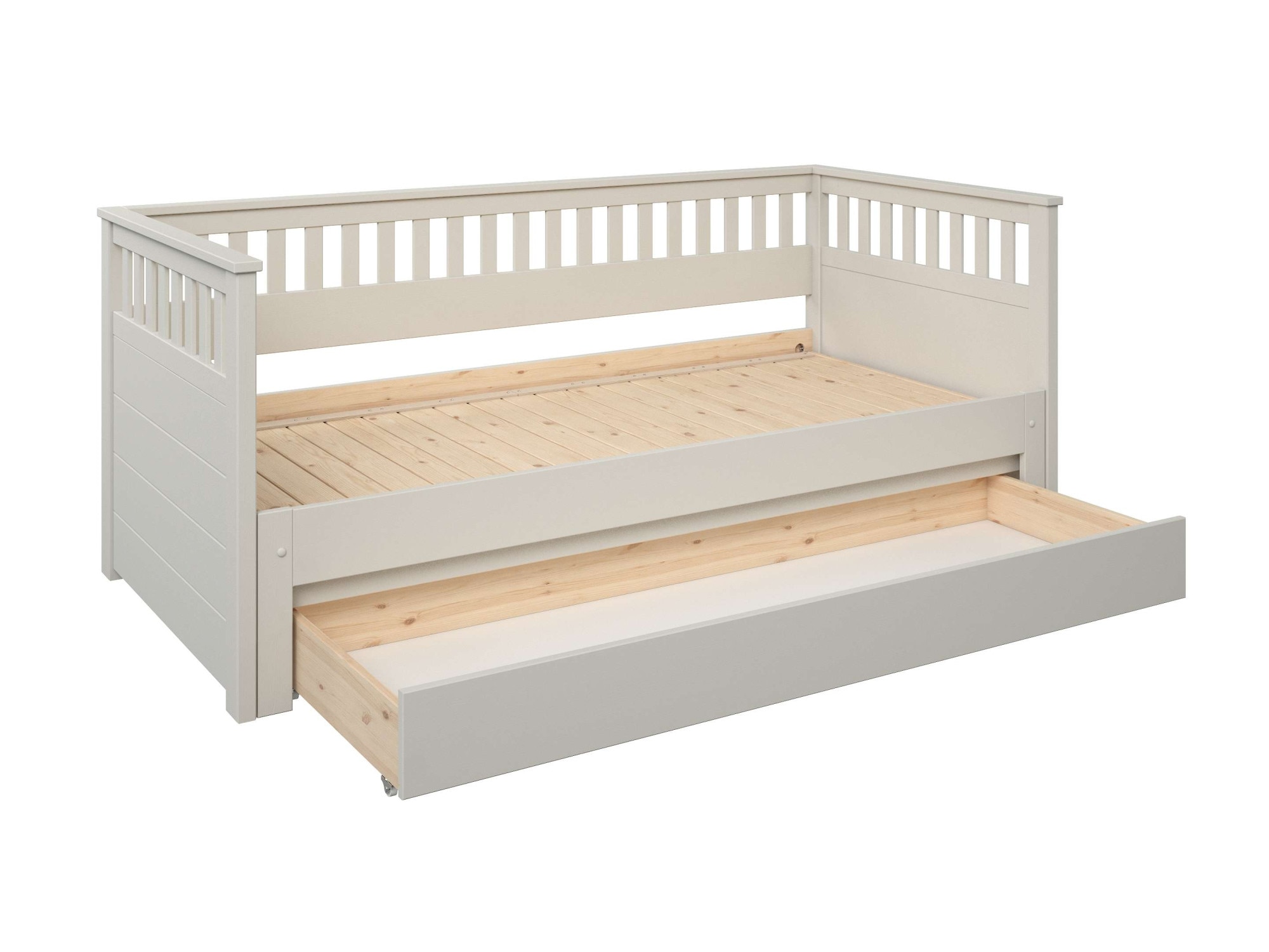 GOODproduct Daybett »Morrick, ausziehbar, 2 Schlafplätze + Schublade, Cashmere Beige« massive Kiefer, schöne Sprossenoptik, Stauraum, Skandi Look