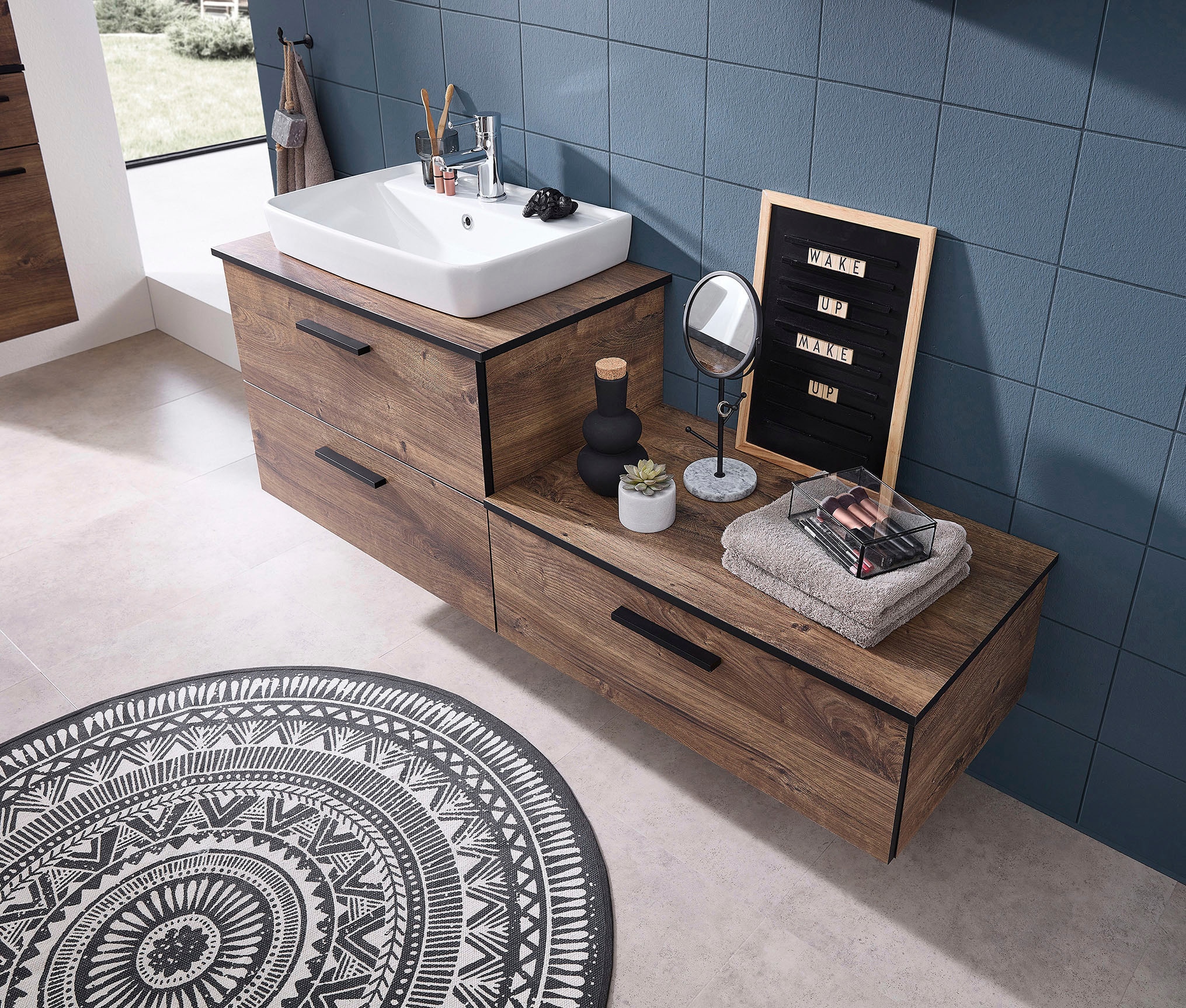 Saphir Armoire basse »Quickset 374 Badschrank mit 1 Klappe, inkl. Abdeckplatte« meuble sous lavabo, imitation chêne Ribbeck horizontal, 71 cm de large