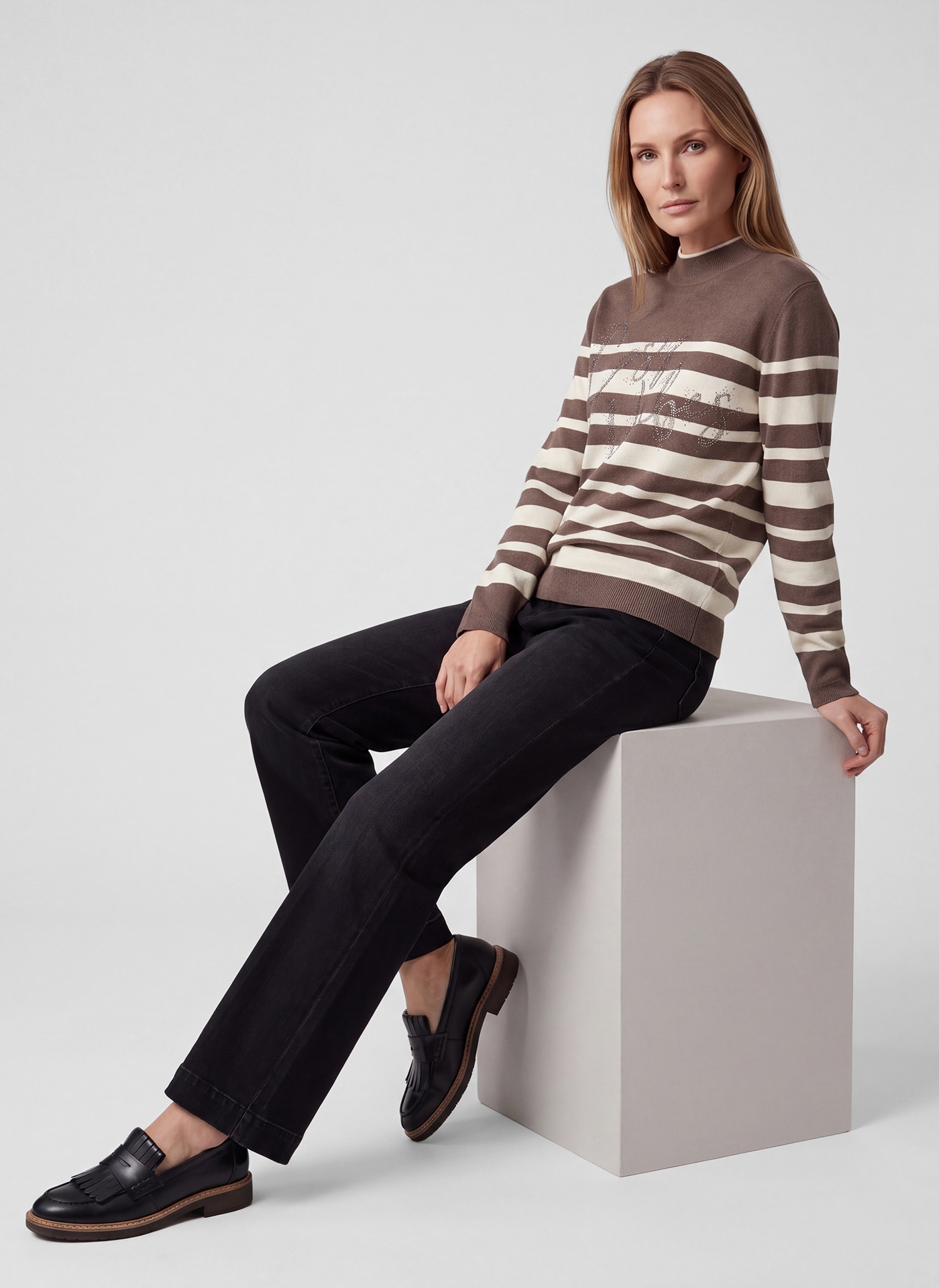 Rabe Strickpullover im Streifen-Design und mit Glitzer-Wording