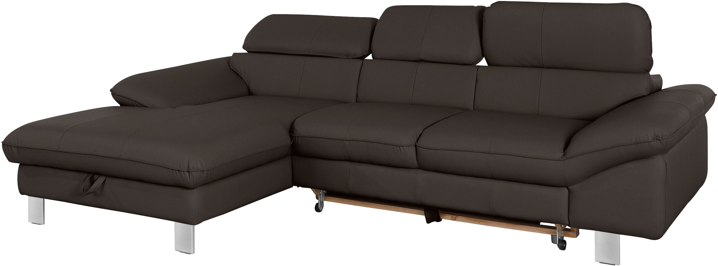 COTTA Ecksofa »Driver L-Form, B: 268 cm, moderne Couch mit Wellenunterfederung, Leder« Kopfteilverstellung, opt. Schlaffunktion + XL Bettkasten, LF:191x129cm