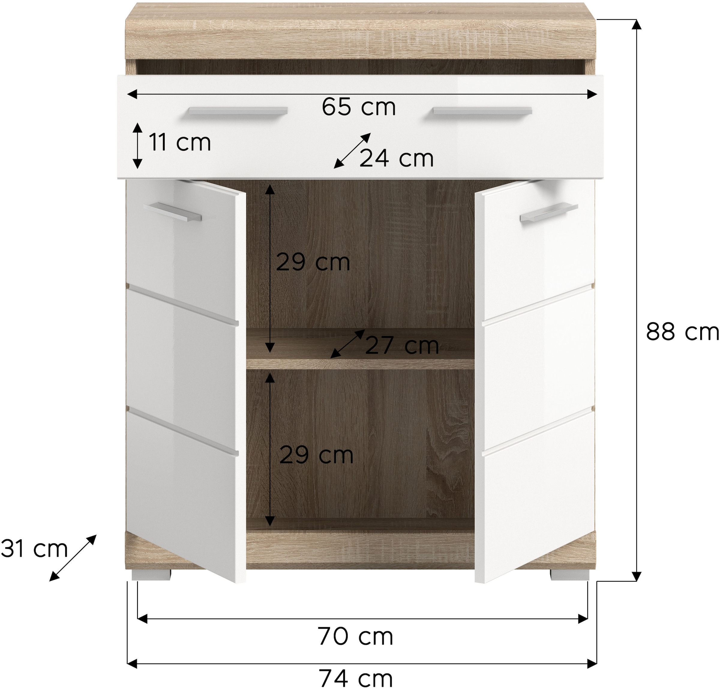 INOSIGN Armoire basse »SIENA, Breite 74cm, 2 Tür, 1 Schubkasten, 2 Fächer, MDF-Front« TOPSELLER!,  in verschiedenen Farben erhältlich, Badmöbel, Badschrank, Kommode, Bad