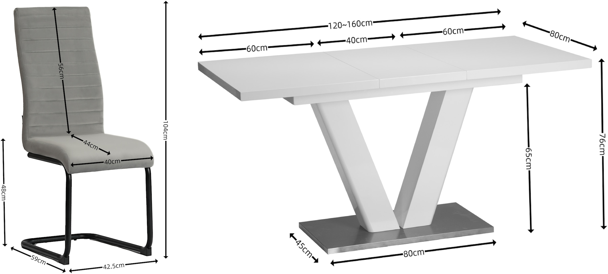 GOODproduct Ensemble de salle à manger »Elbach, TOPSELLER!, OTTOs Choice« Set, 5 cuis tlg. ausziehbar 120-160 cm, Hochglanz, Tischgruppe Freischwinger