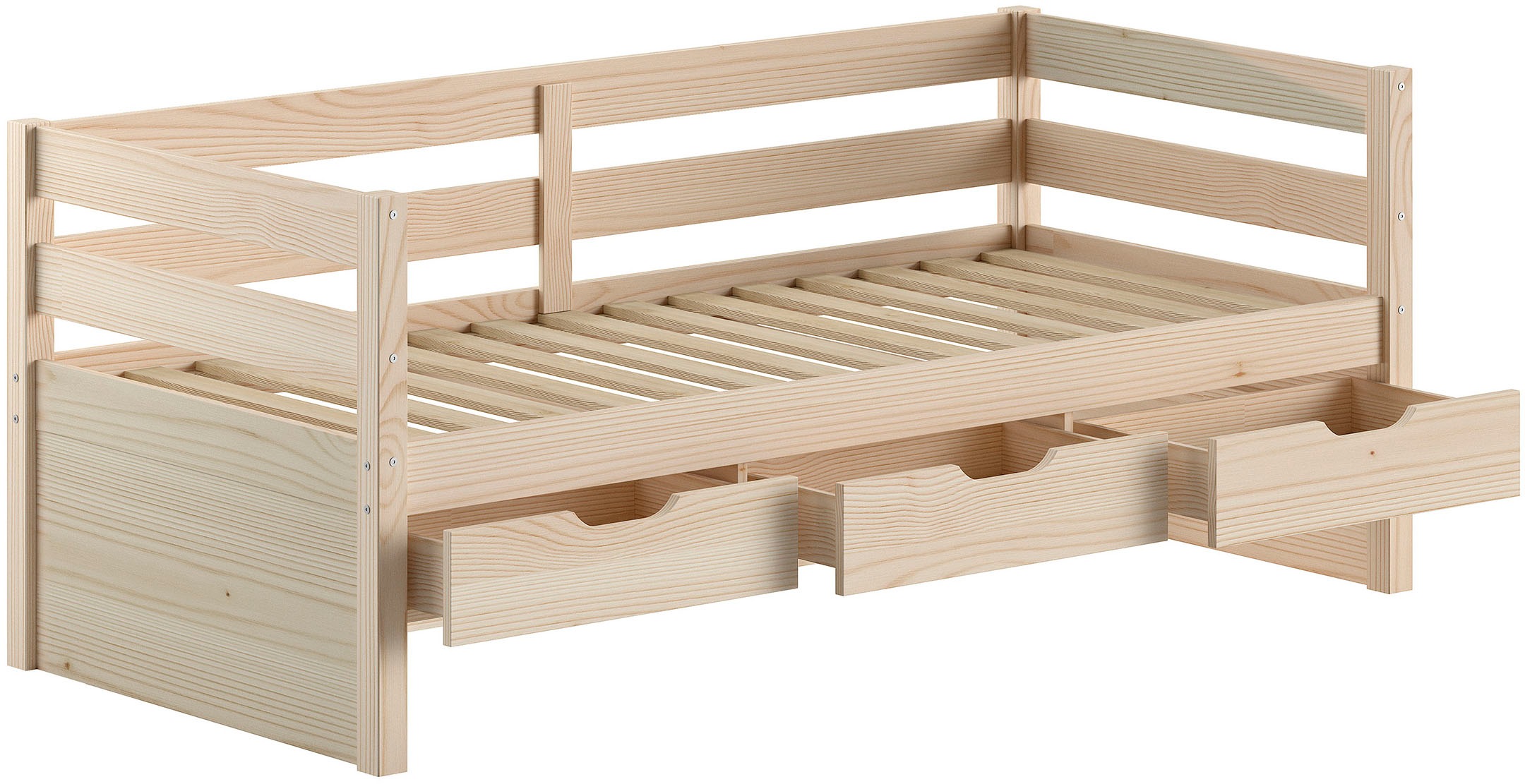 Vipack Funktionsbett »Margrit, mit 3 Schubladen, zeitloses Design universell einsetzbar« Liegefläche 90 x 200 cm, inkl. Rolllattenrost und seitlichem Umbau,  stabiles Massivholzbett, wahlweise in 2 Farben erhältlich