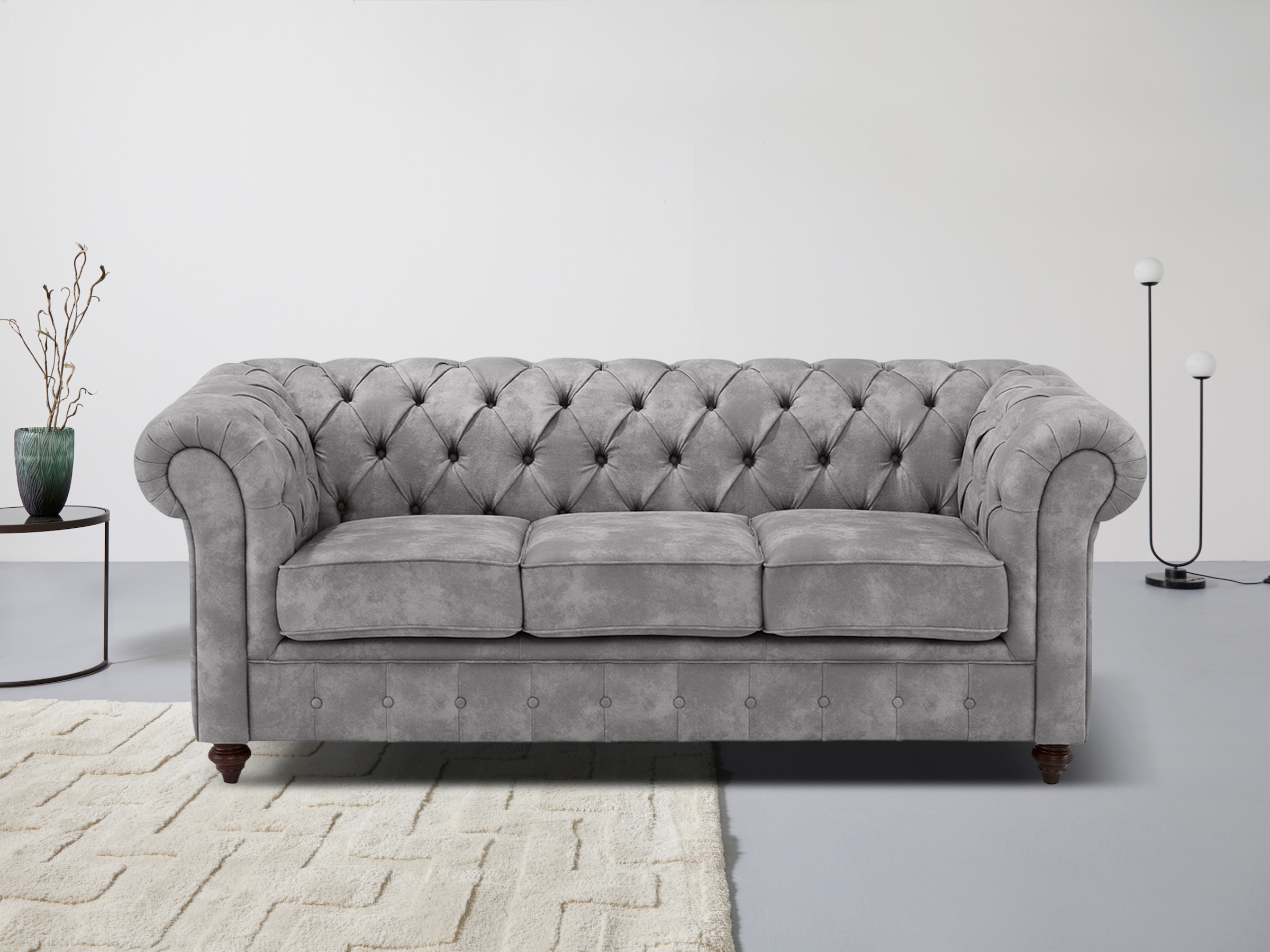 Home affaire Chesterfield-Sofa »Chesterfield 3-Sitzer B/T/H: 198/89/74 cm«, mit hochwertiger Knopfheftung, auch in Leder