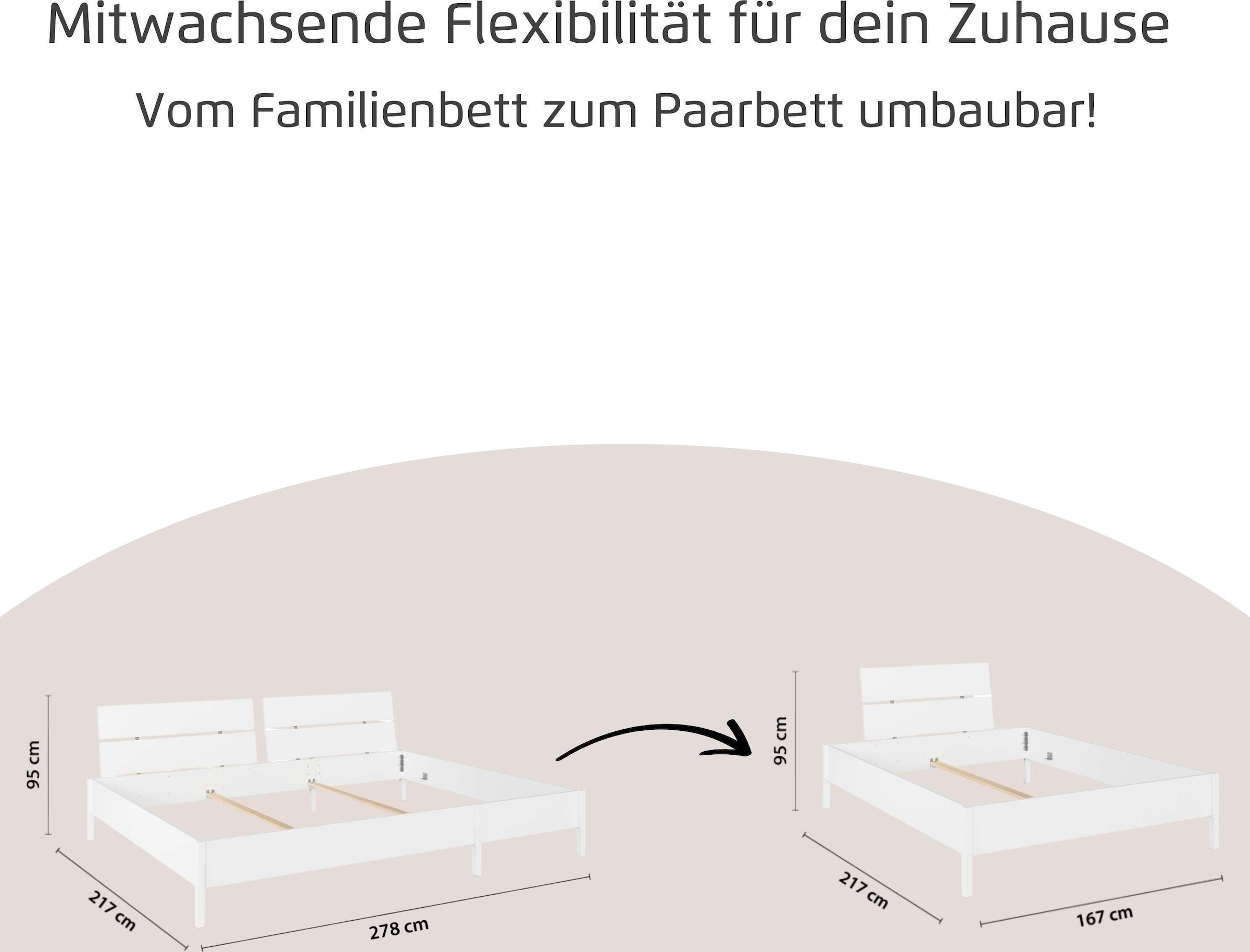 rauch Bett »Familienbett XXL Familiengrösse Ehebett Doppelbett umbaubar« flexible Umbaumöglichkeit in Einzelbetten,  240x200 cm und 270x200 cm - mit oder ohne Kopfteil MADE IN GERMANY