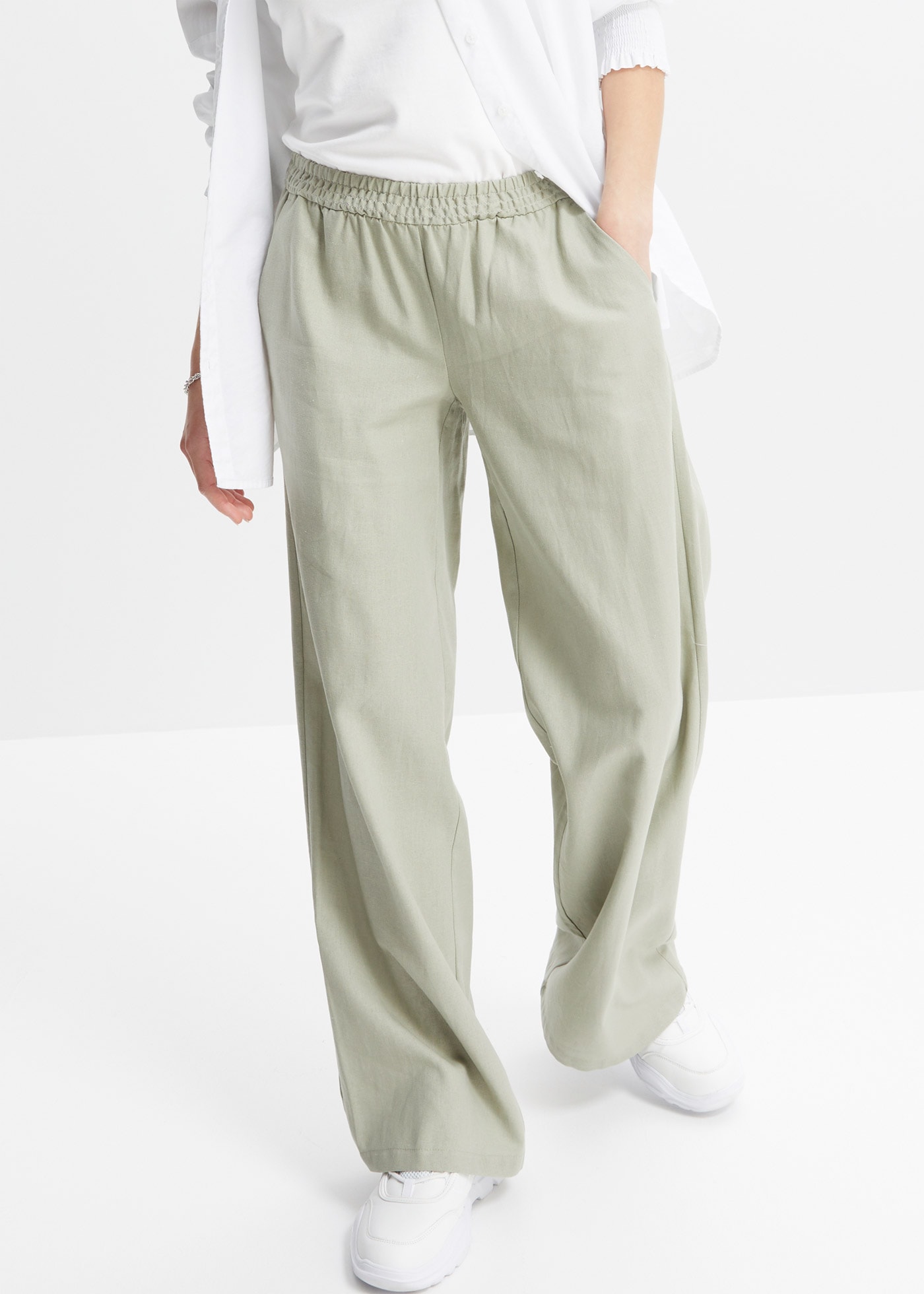 Image of bonprix Palazzohose aus Leinen und Viskose, Loose Fit Passform, mit Smock-Bund