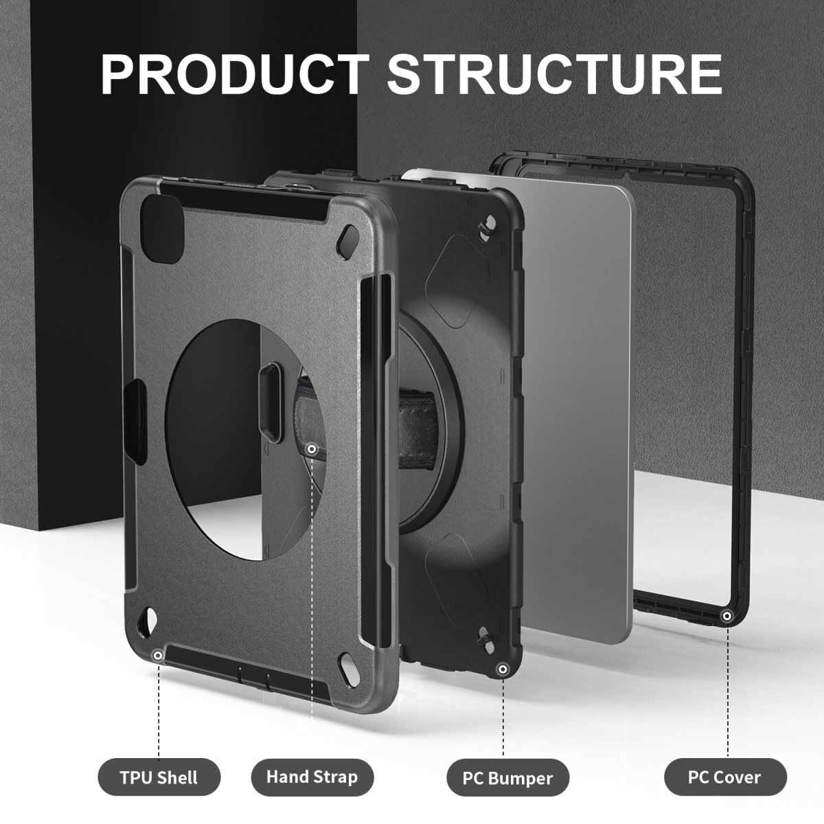 4smarts Tablet-Hülle »Rugged Case GRIP für Apple iPad Pro 11 (M4, 2024)«, Backcover, Schutzhülle, Handyschutzhülle, Case, Schutzcase, stossfest