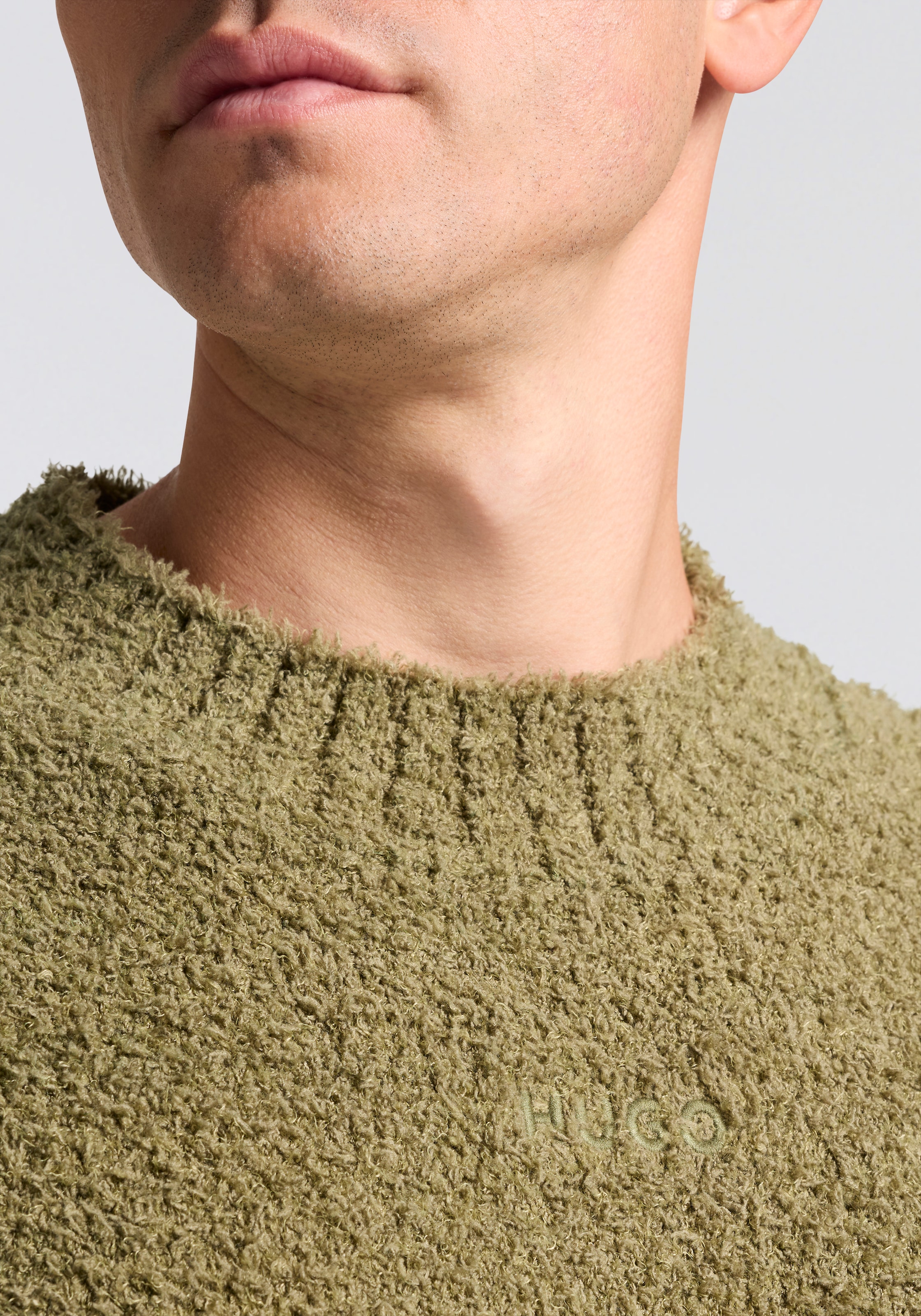 HUGO Blue Strickpullover »Sanou« Rundhalsausschnitt, relaxed fit, Bouclé-Strick