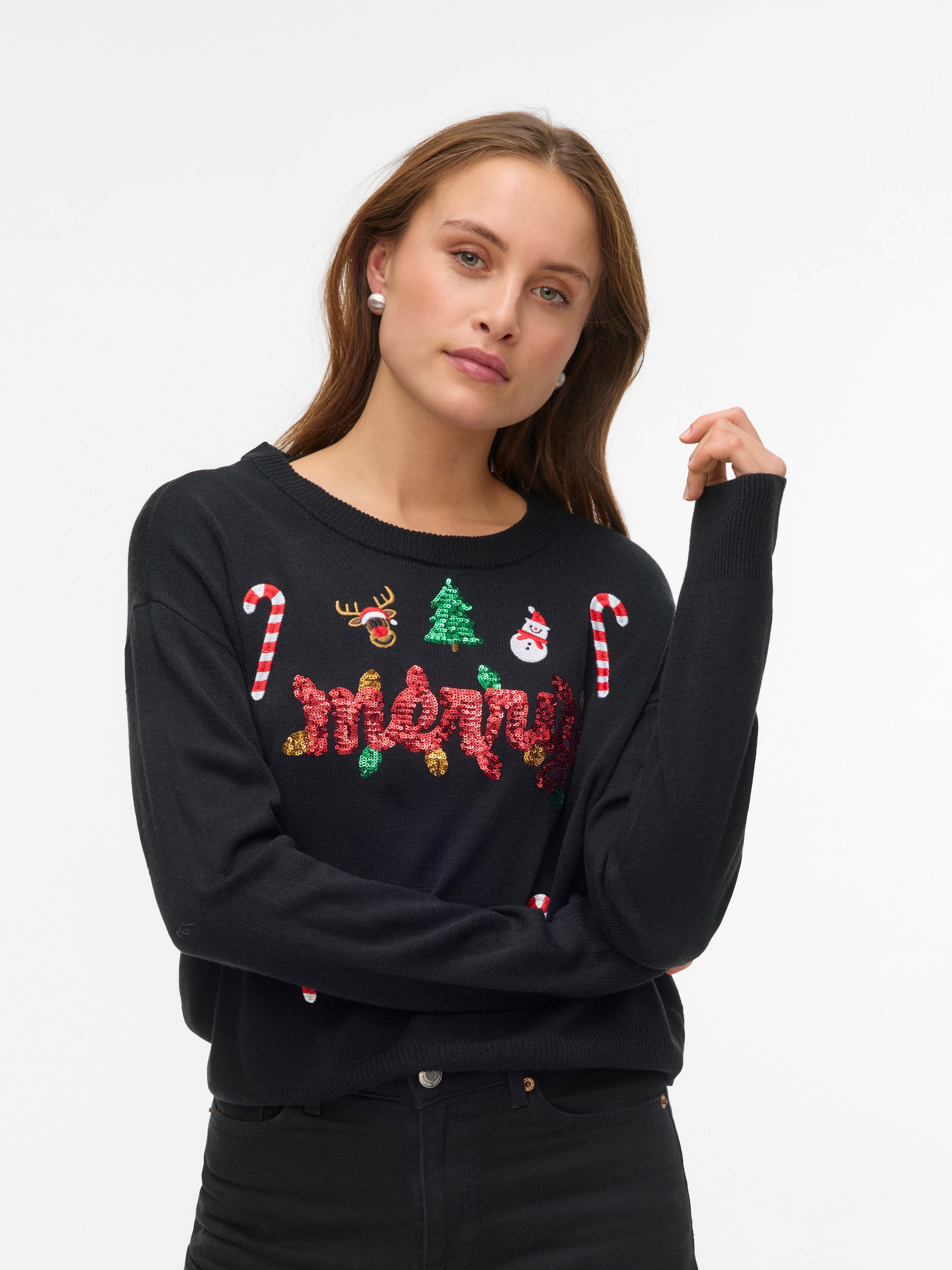 Image of Vero Moda Weihnachtspullover "VMGLITTER LS O-NECK XMAS BOX"