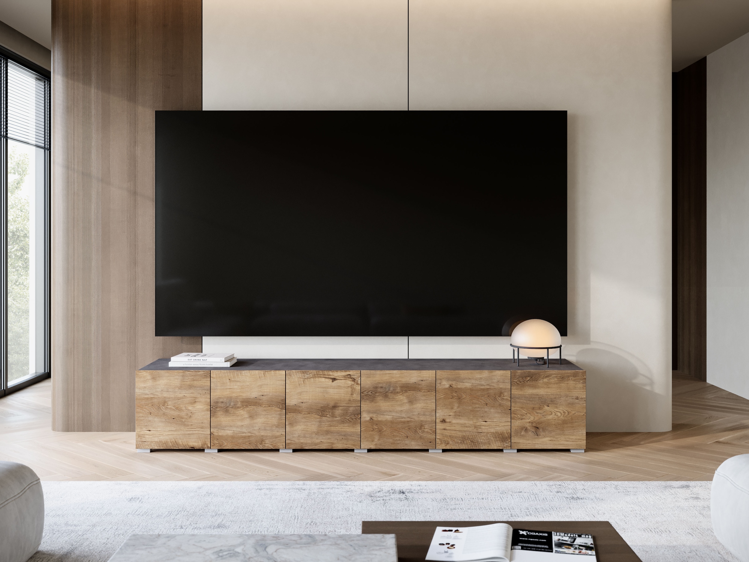 GOODproduct Table basse »Denver Erlebe die Weltmeisterschaft im XXL-Format« 1 cuis tlg. Elegantes TV-Möbel 220 cm, speziell für bis zu 98-Zoll Fernseher