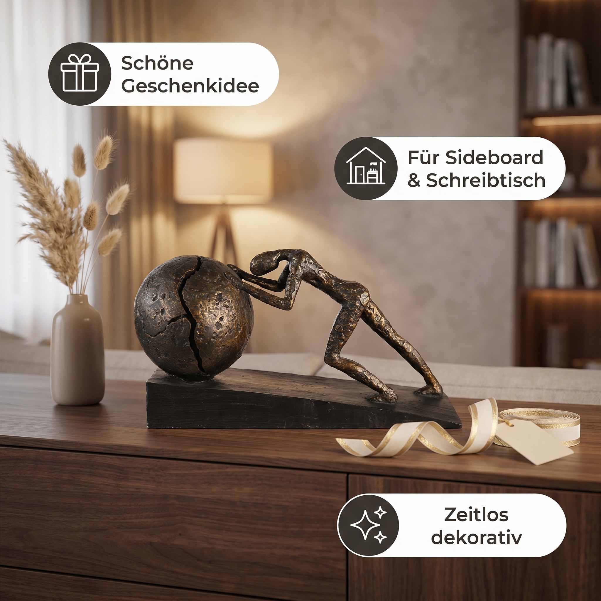 Casablanca by Gilde Dekofigur »Skulptur Heavy Ball« Dekoobjekt, Höhe 22 cm, mit Spruchanhänger, Wohnzimmer