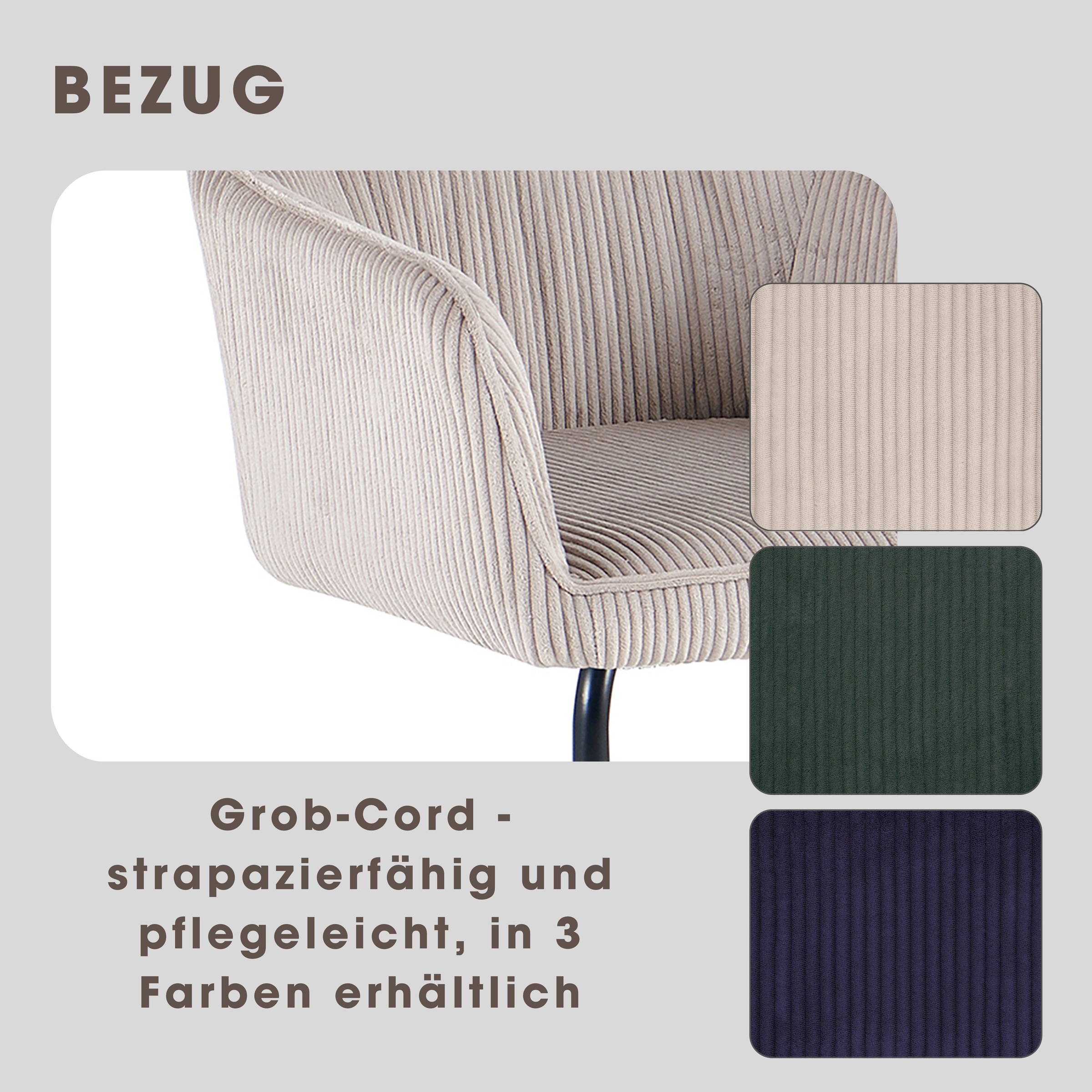 byLIVING Chaise cantilever »ELBA« (Ensemble) 2 cuisGrob-Cord, 110 kg, 180° drehbar Rückholfunktion, Schwingstuhlgestell