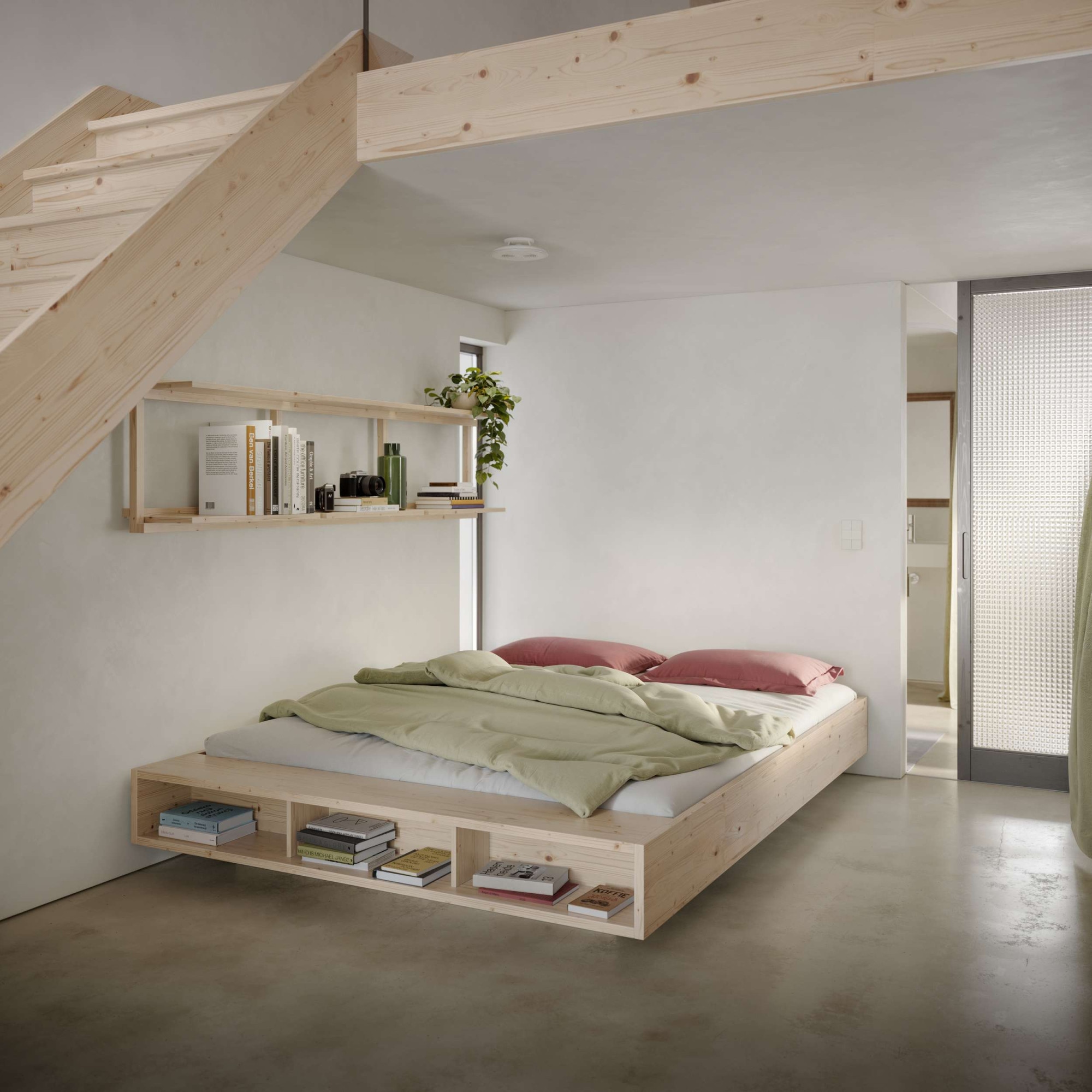 Karup Design Stauraumbett »Merge Bed Bettgestell m. integrierter Bank m. Stauraum, mehrere Grössen«, inkl. Lattenrost, excl. Matratze, FSC®-zertifiziertes Massivholz