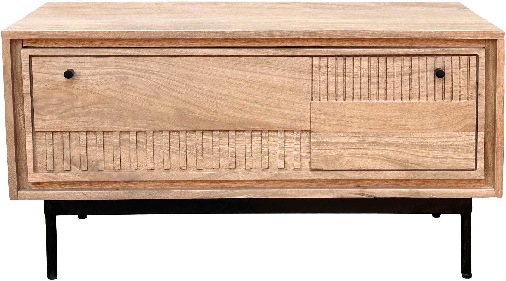 SIT Schuhschrank »Vieste aus Mangoholz mit Lamellen-Schnitzereien & Metallfüssen« 1 Stk. tlg. 2 Fächer hinter 1 Klappe mit 15 cm hohen schwarzen Metallfüssen