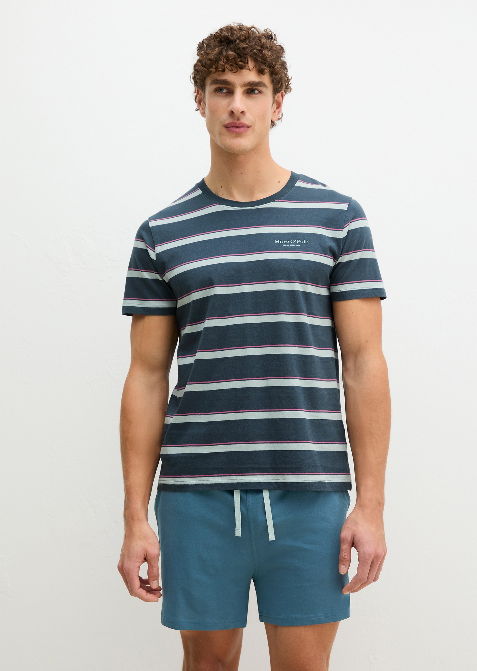 Image of Marc OPolo Shorty "Mix N Match Cotton" 2 tlg. mit Rundhalsausschnitt, kurzem Arm und gestreiftem Oberteil
