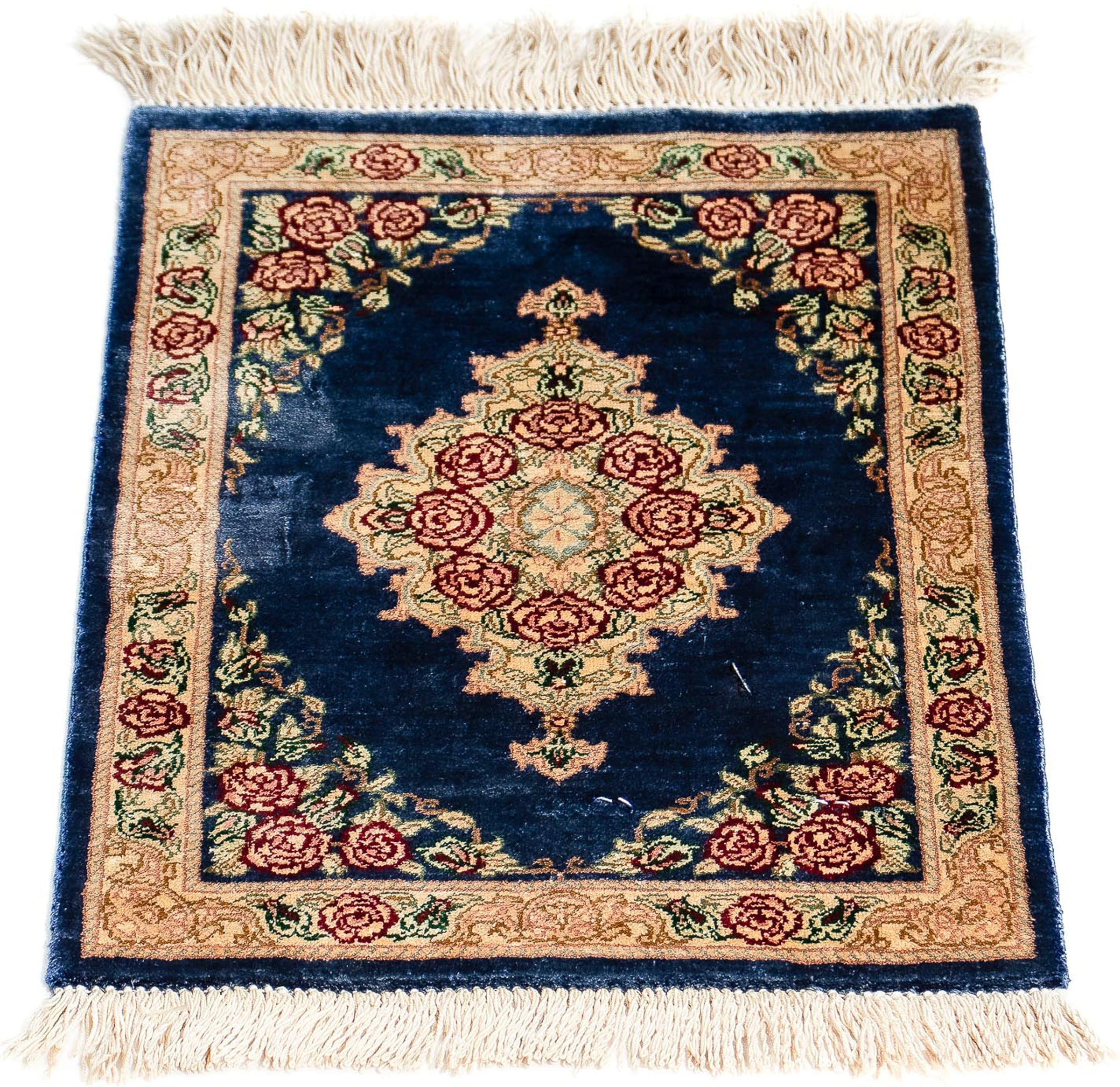 Image of morgenland Seidenteppich »Seidenteppich - Ghom Seide - Premium - 39 x 28 cm - dunkelblau«, rechteckig, 10 mm Höhe, Wohnzimmer, Handgeknüpft, Einzelstück mit Zertifikat bei Ackermann Versand Schweiz