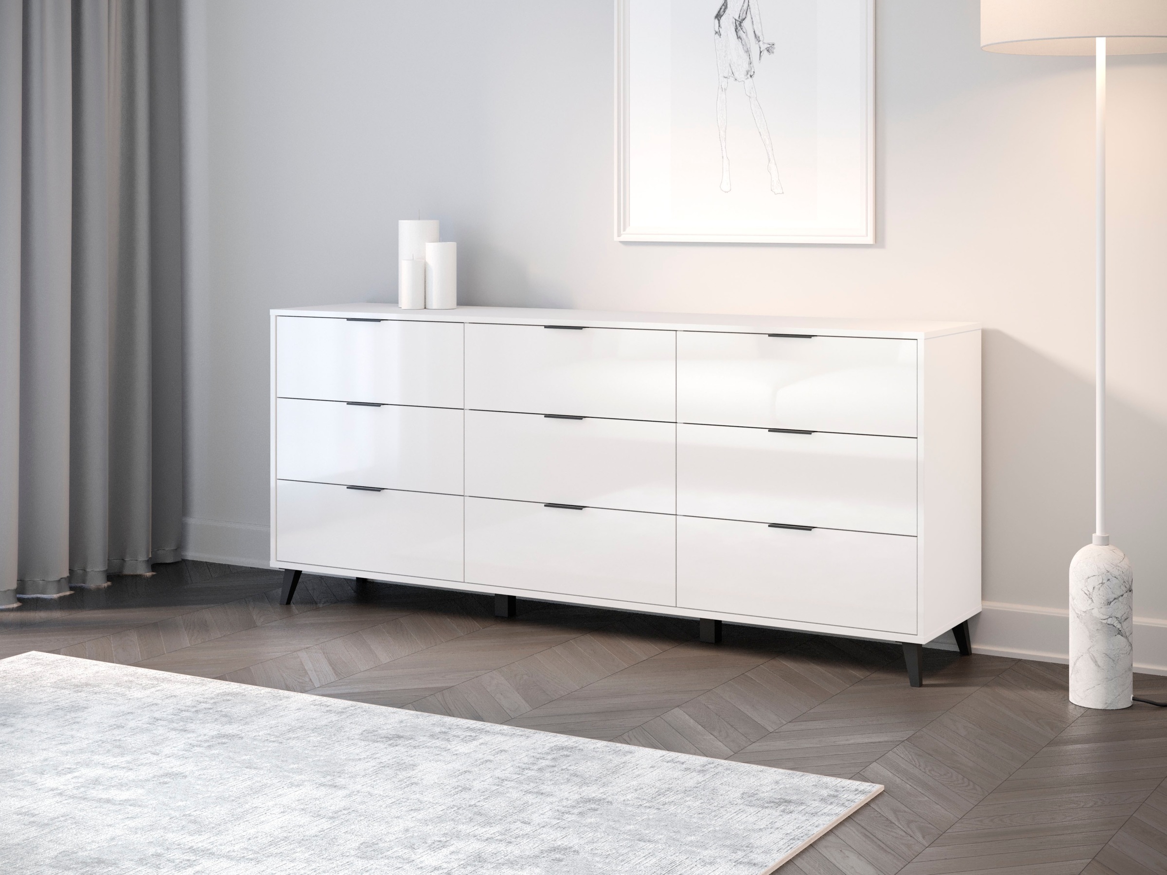 Image of GOODproduct Sideboard "Oslo, B/H/T: 180/76/39,5 cm" 9 Schubladen, schwarze Metallgriffe, viel Stauraum