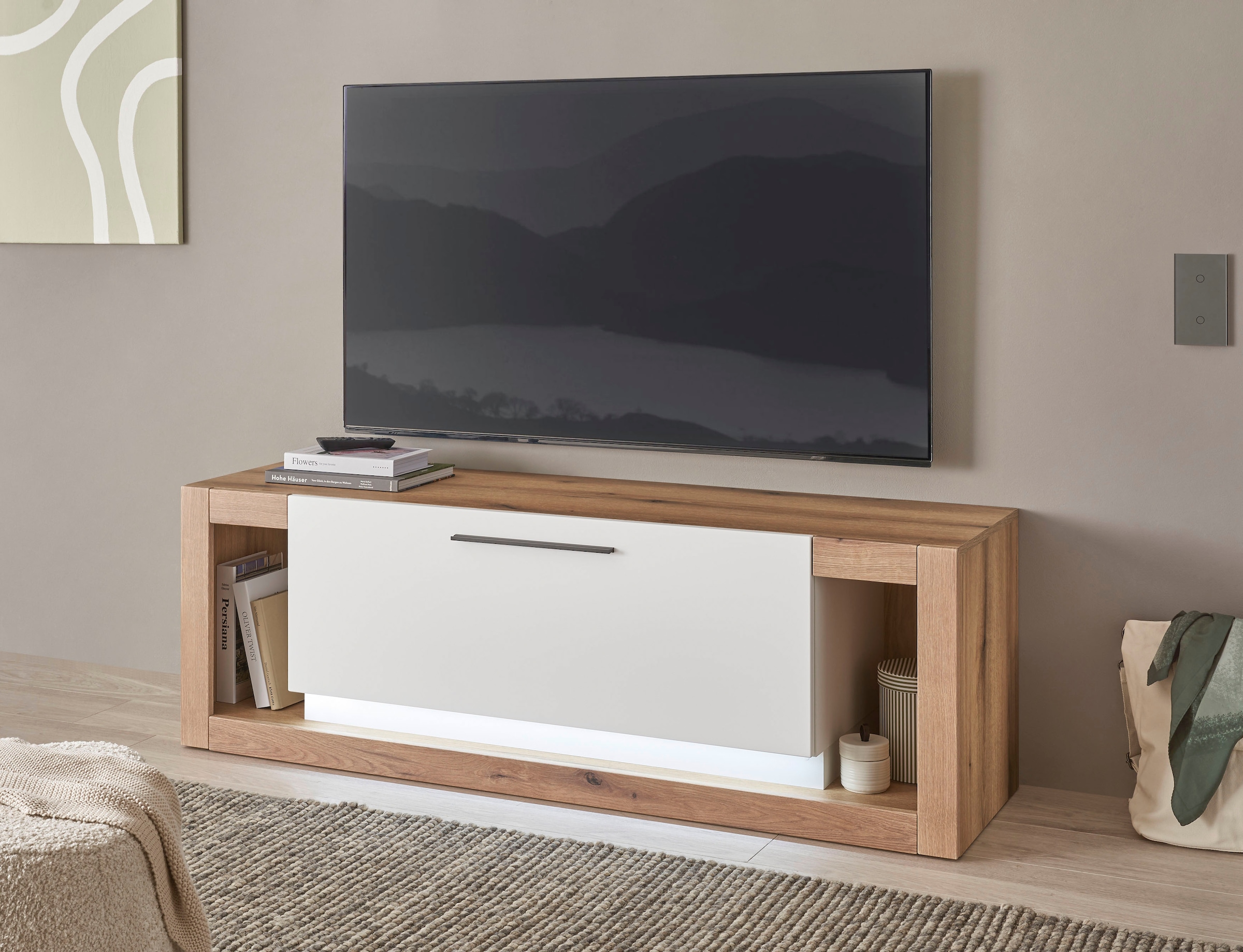 INOSIGN Lowboard »Brixen, moderner TV-Schrank, Kommode in Eiche Evoke Dekor mit Weiss«, Metallgriffe, ausreichend Stauraum, vielseitig einsetzbar