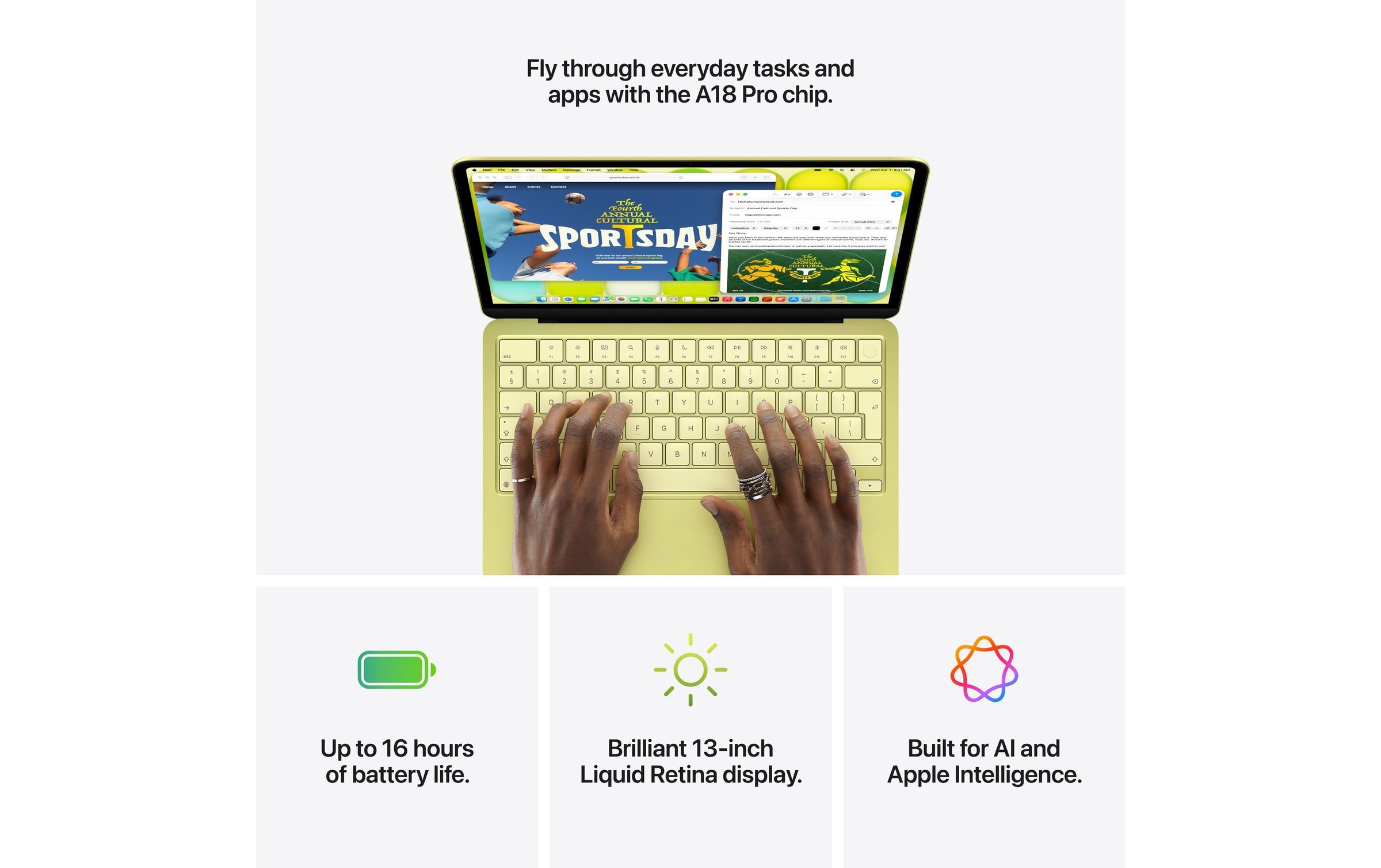 Apple Ordinateur portable »13 MacBook Neo (A18 Pro) Touch ID 5C GPU /512GB/8GB« 33,02 cm / 13 ″ Apple A18 Pro 512 Go SSD NPU intégrée (Neural Processing Unit)
