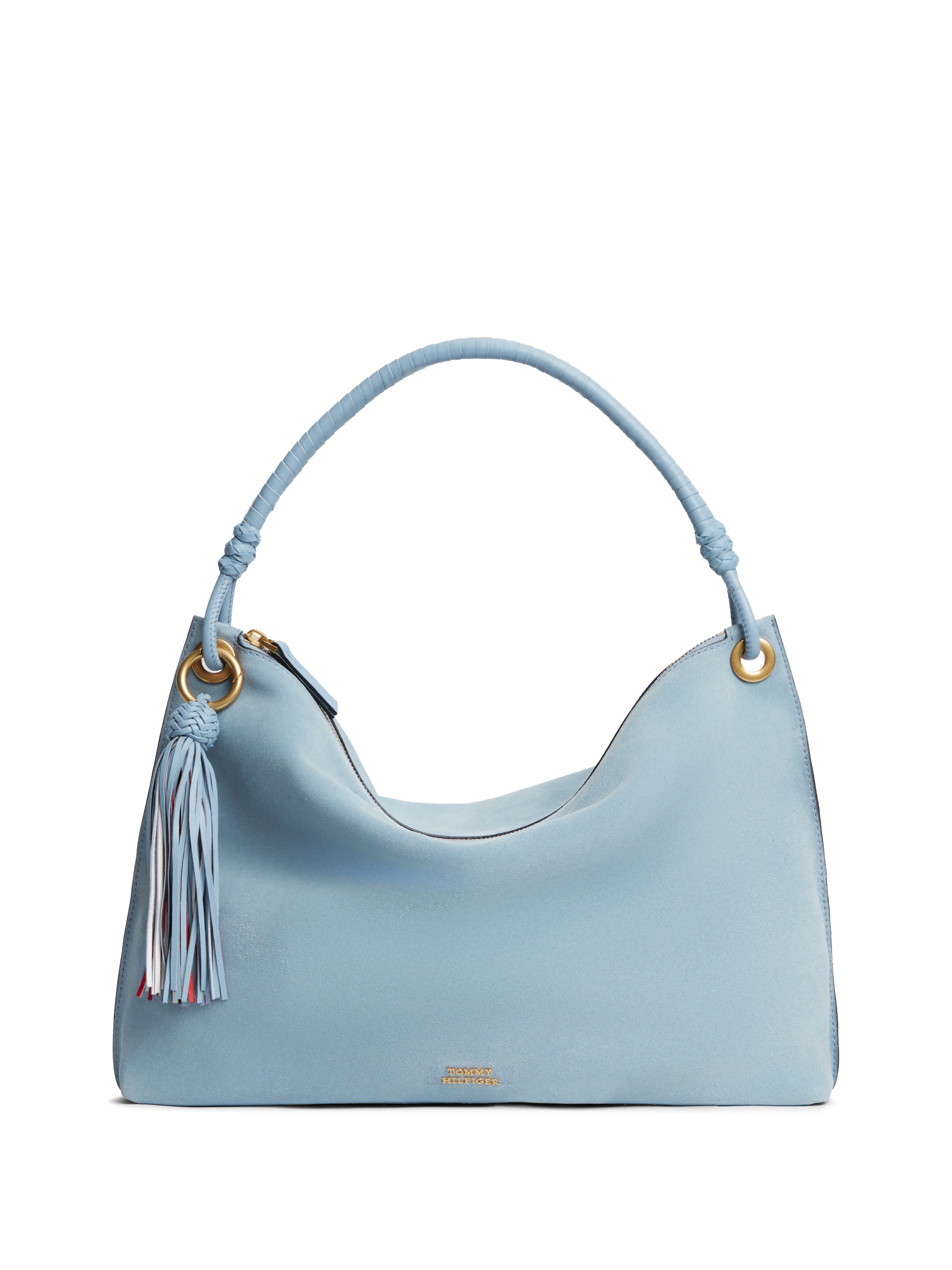 Image of Tommy Hilfiger Schultertasche "TH STATEMENT LEATHER BAG SUEDE" Damen Tragetasche, Handtasche mit modischen Quasten