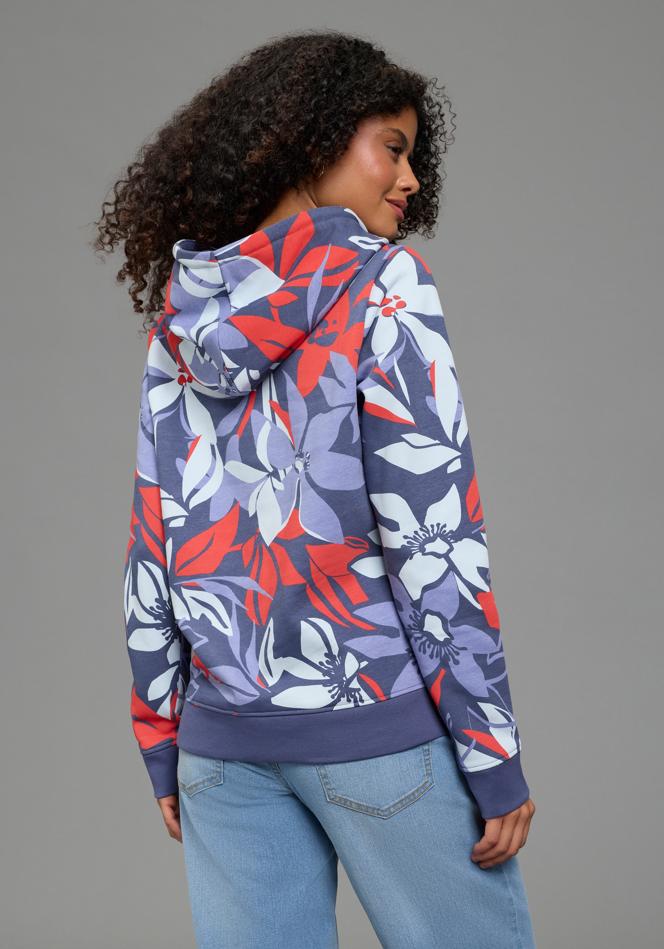 Laura Scott Sweater , Pflegeleichte Baumwollmischung mit Kapuze und Blumendruck
