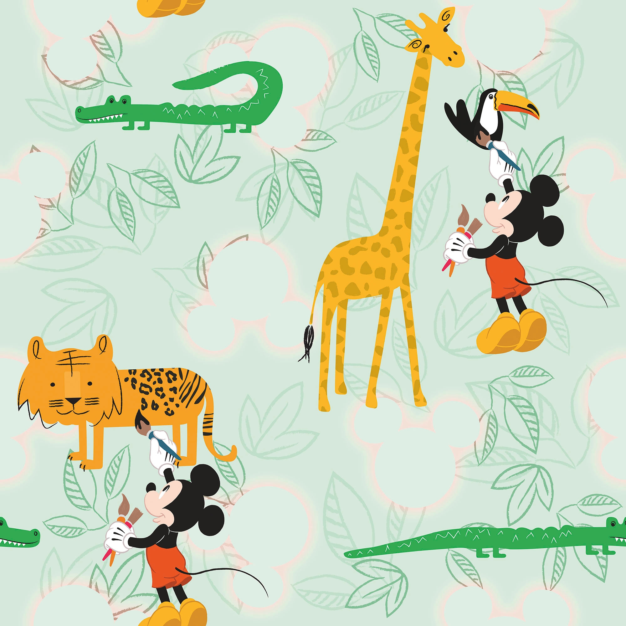 Image of Komar Fototapete "Rapport Tapete - Mickey Doodle Zoo - Grösse 53 x 1005 cm" bedruckt glatt Wohnzimmer, Schlafzimmer