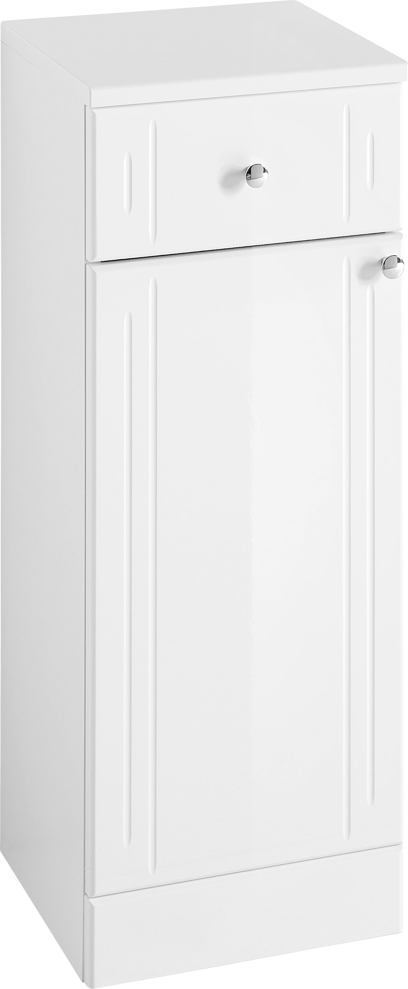 Image of Saphir Unterschrank "Quickset 955 Badschrank mit 1 Tür, 1 Schublade, 32,5 cm breit" Badezimmer-Unterschrank in Weiss Hochglanz, Griffe Chrom Glanz