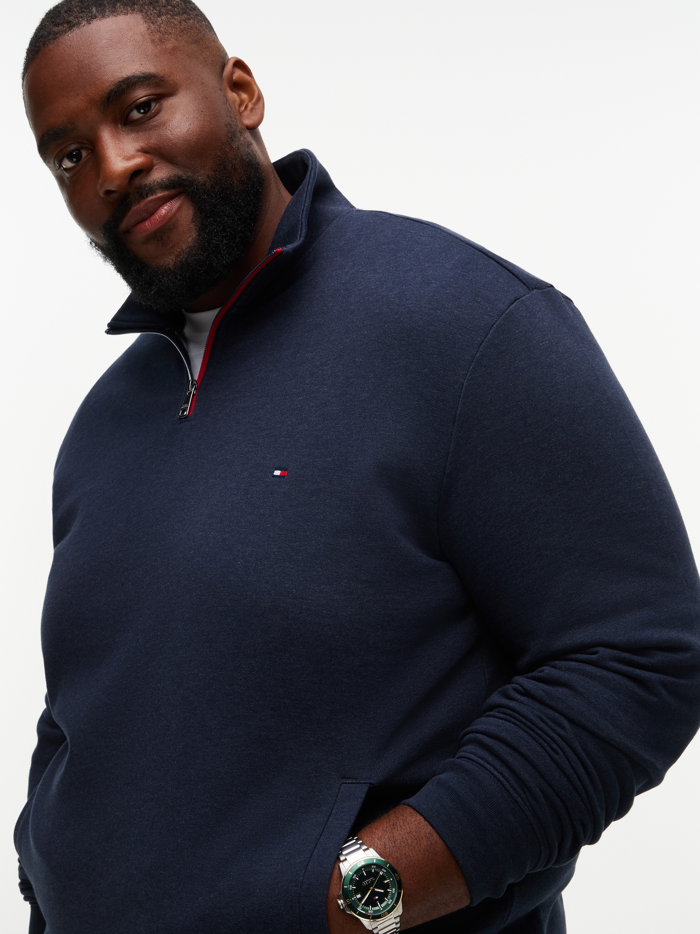 Tommy Hilfiger Big & Tall Sweat-shirt »BT-RWB TERRY TIPED REGULAR 1/4 ZIP-B«, Grosse Grössen, Troyerkragen
