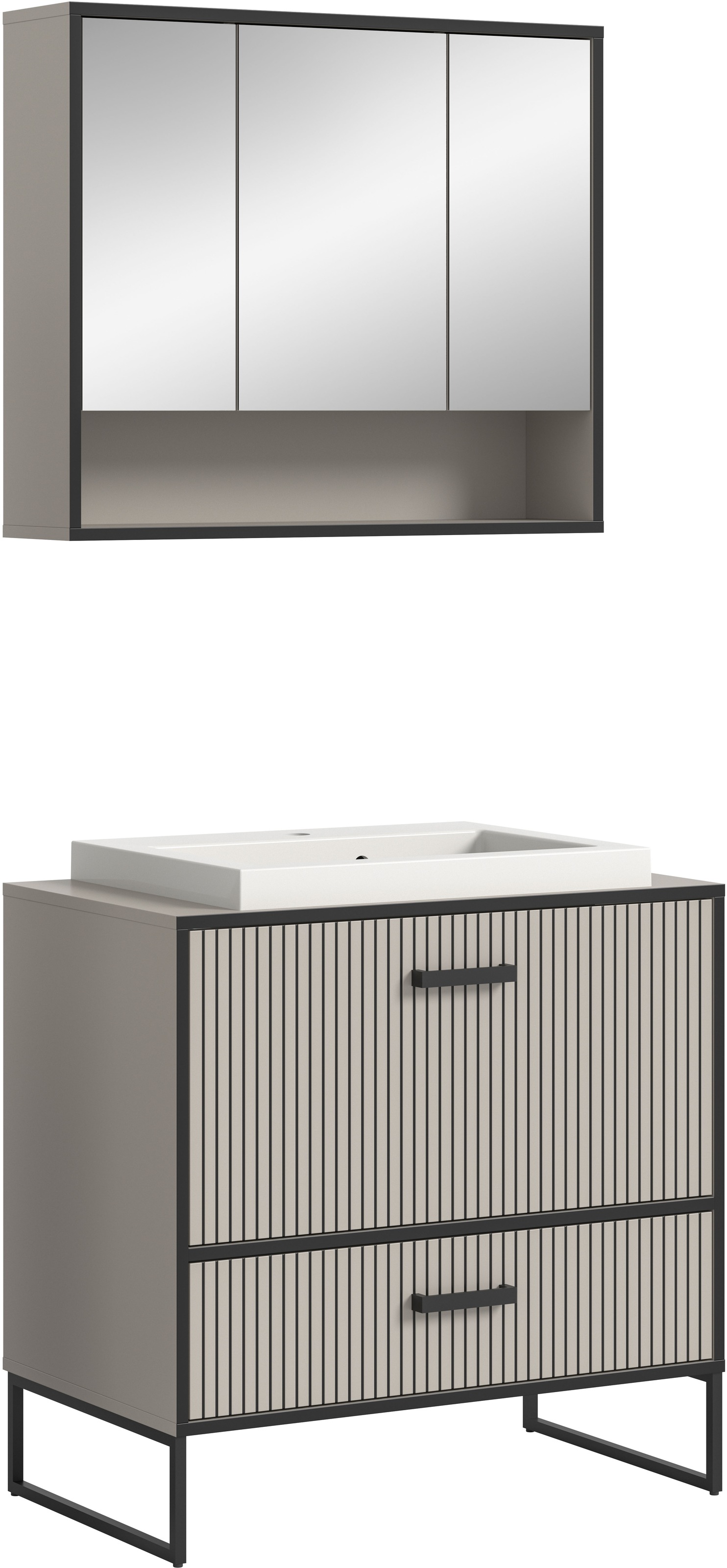 Image of welltime Badmöbel-Set "Locri, Breite 80 cm, Rillenoptik, Metallkufen" 2 Stk. tlg.