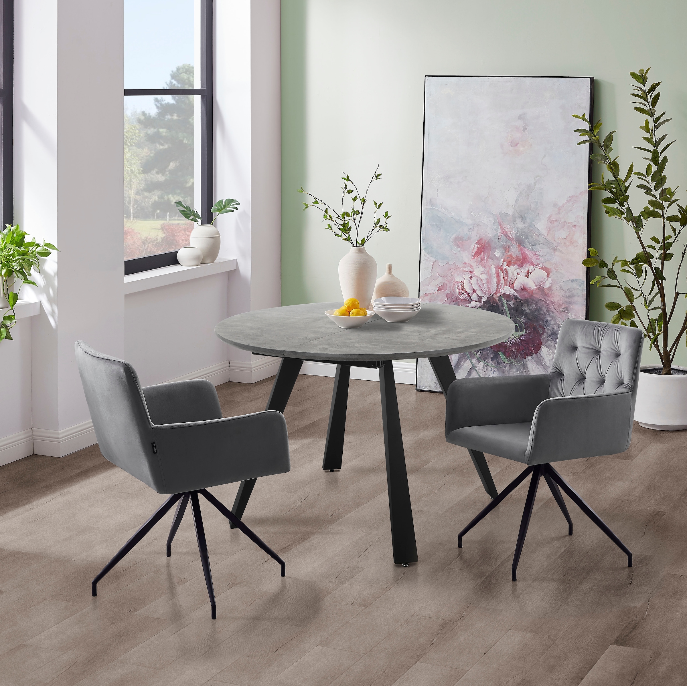 Home affaire Esstisch »Beaufay«, (1 St.), Tischplatte in Beton Optik, Gestell aus Metall schwarz, Höhe 75,5 cm