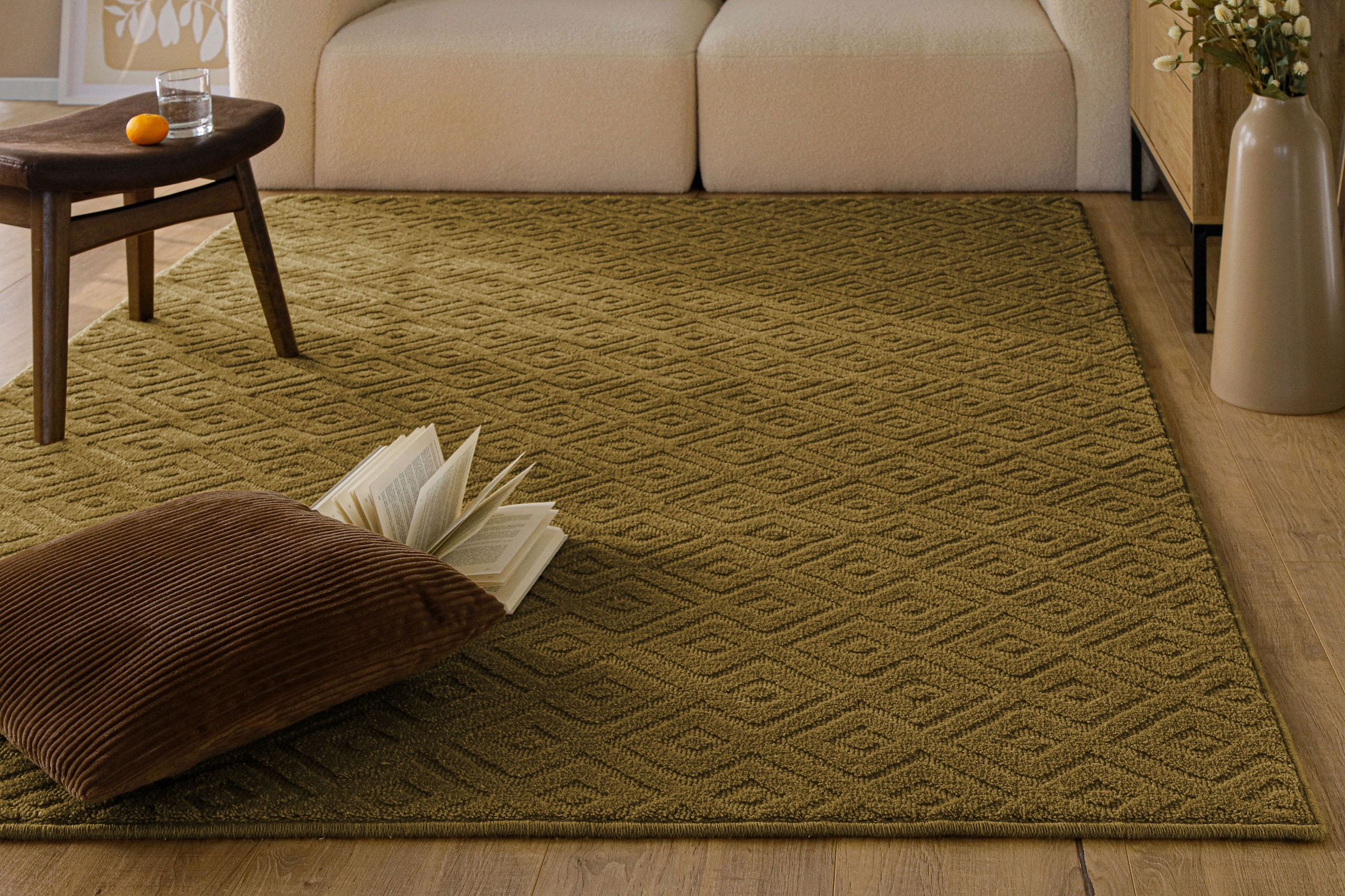 Wecon home Teppich »Castello TWO« rechteckig 7 mm Höhe Schurwolle, Kurzflor mit Hoch-Tief-Effekt, Wohnzimmer, Rautenmuster