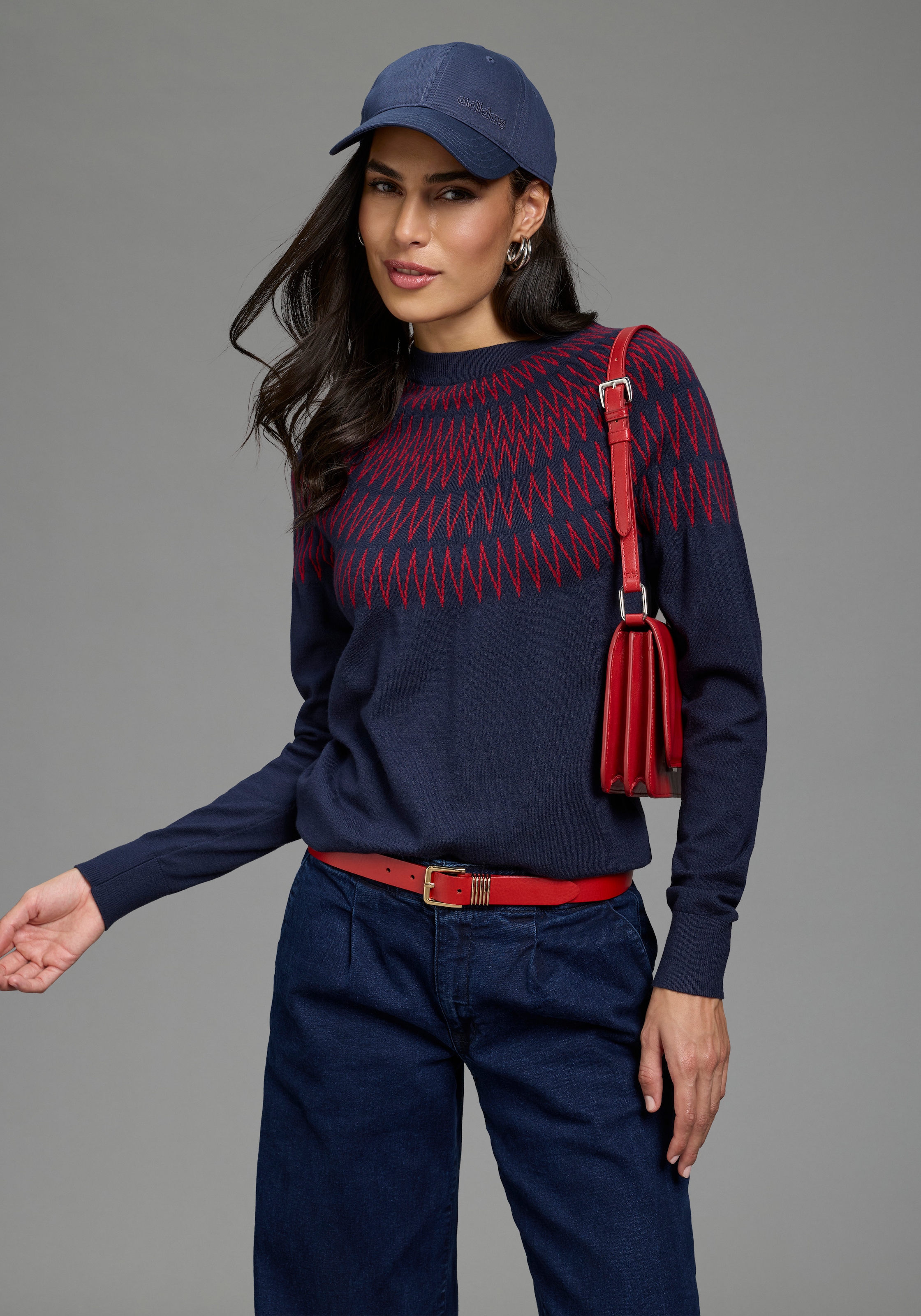 Image of Laura Scott Strickpullover "mit figurumspielender Passform" aus weicher Viskosemischung, mit Norwegermuster